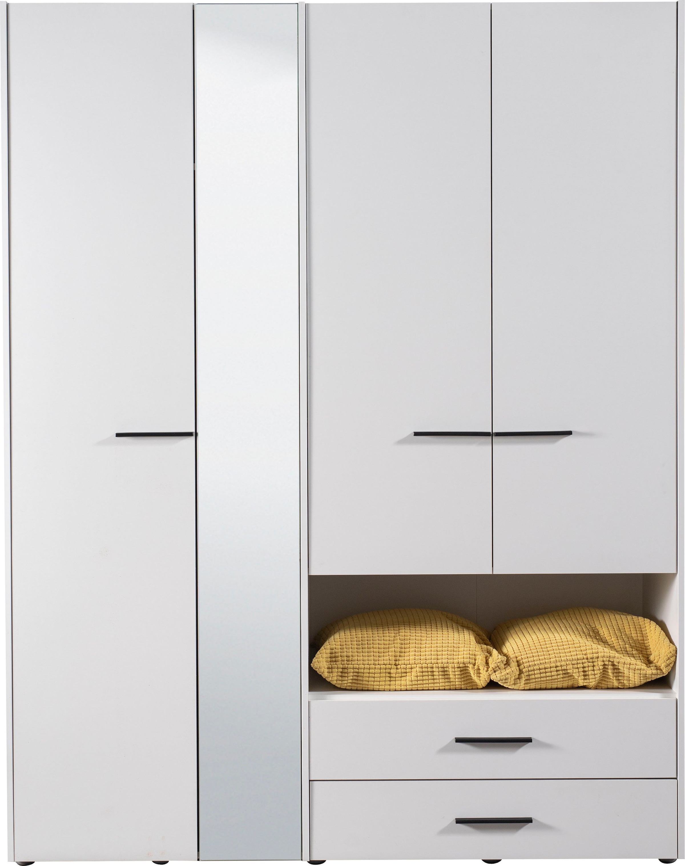 INOSIGN Kleiderschrank »Leon, FSC® -zertifiziertem Holzwerkstoff«, mit Spiegel, Innenausstattung und 2 Schubladen, 127,5x55x205,5cm