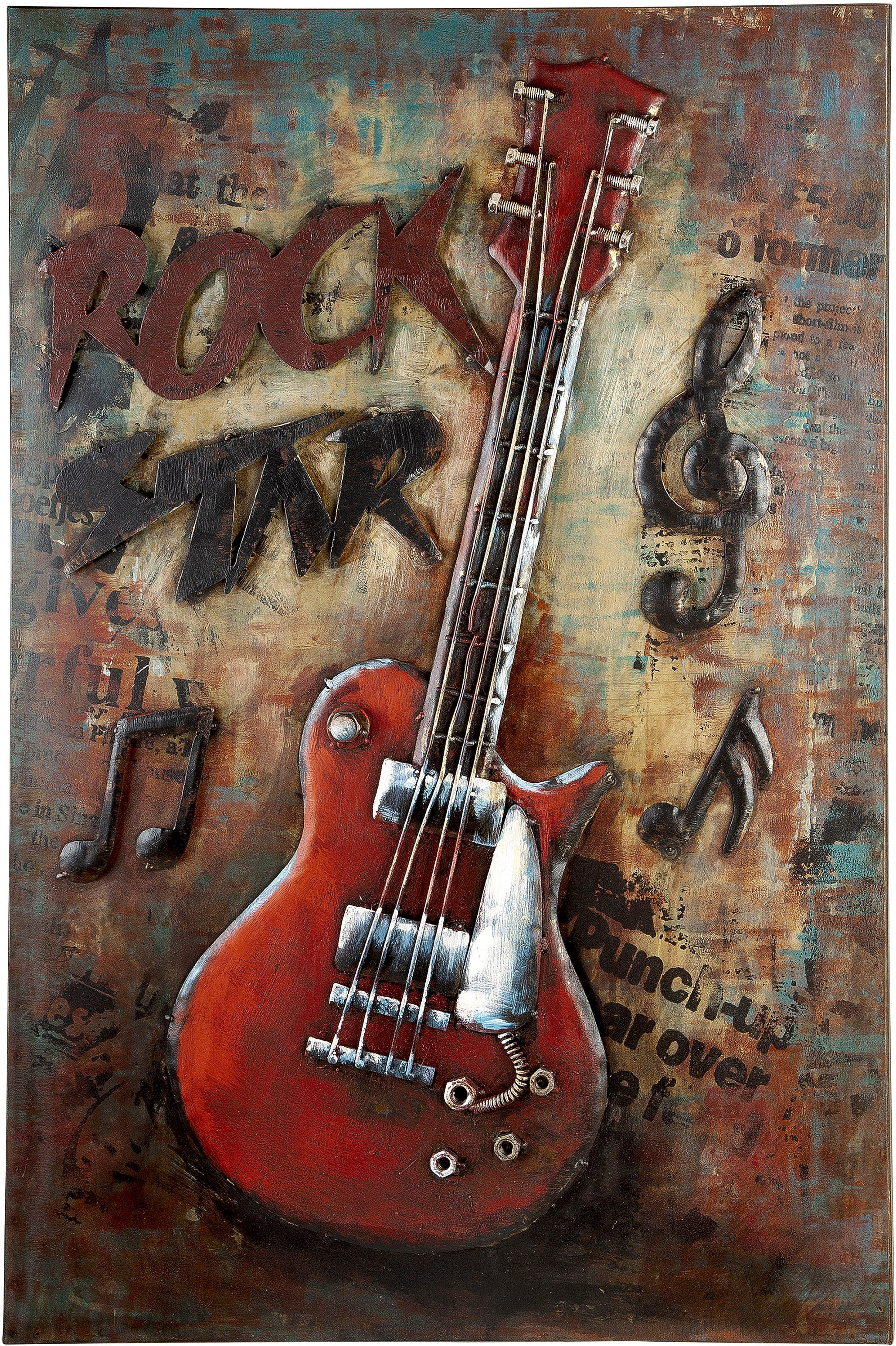 Metallbild »Bild Rockstar«, Gitarre, (1 St.), handgefertigt, aus Metall, dekorativ im...