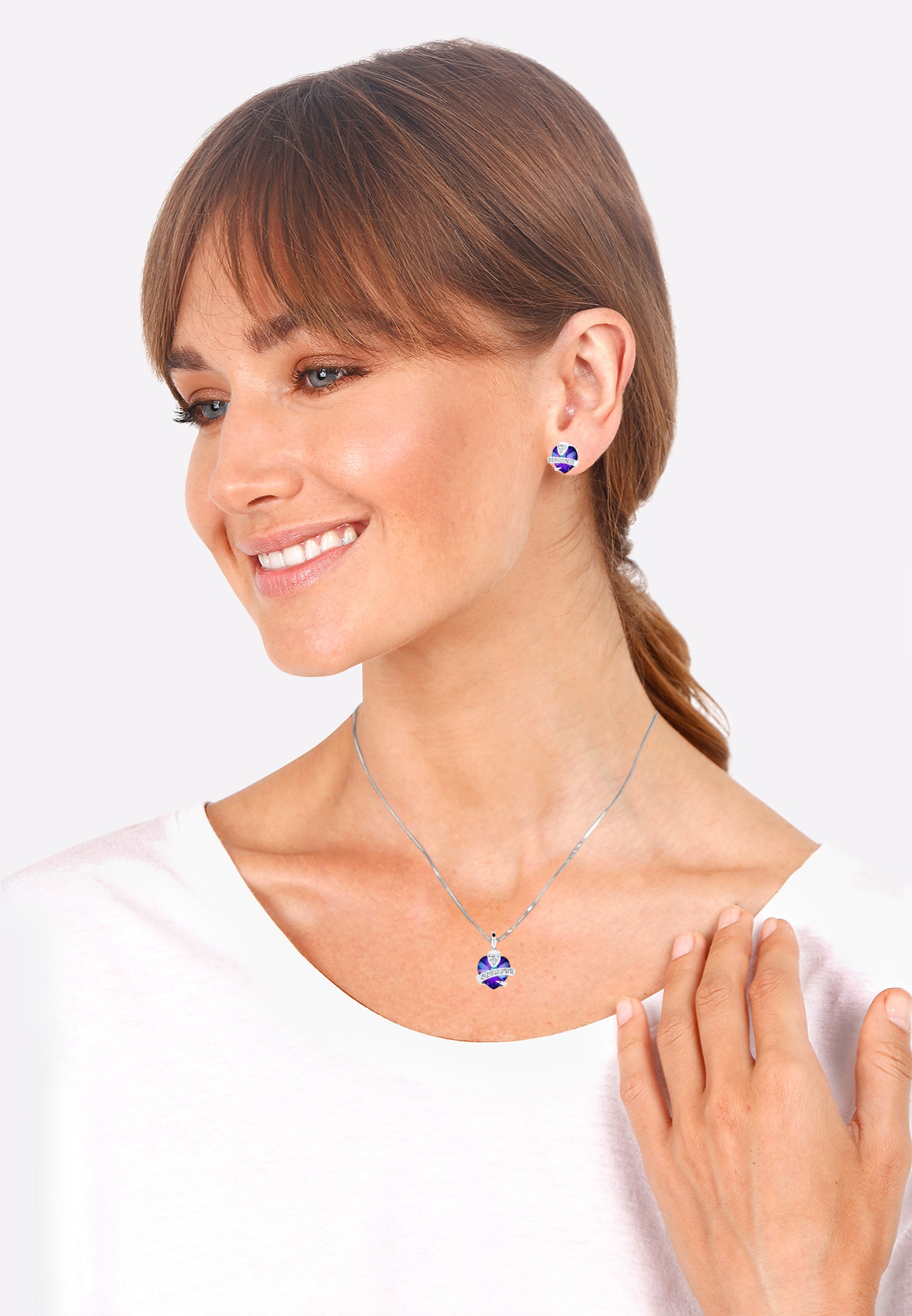 Elli Ohrring und Ketten Set »Schmuckset Herz Glamourös 925 Silber, mit Kristallen von Swarovski®« ()
