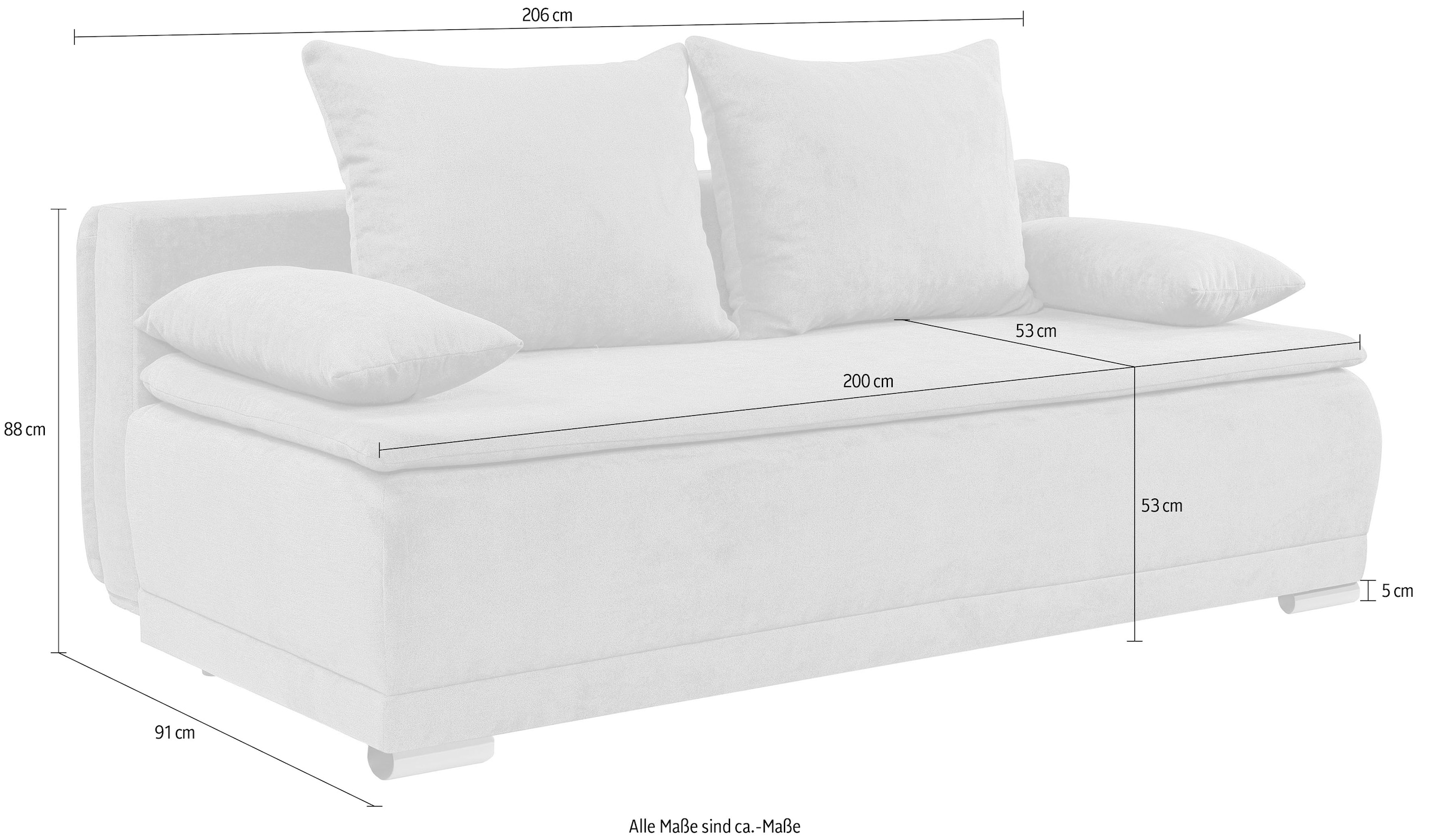 WERK2 Schlafsofa »Biggi, komfortabel & elegant, Schlaffunktion, Bettkasten, Breite 260cm«, inkl. losen Kissen, Struktur weich, dunkelgrau