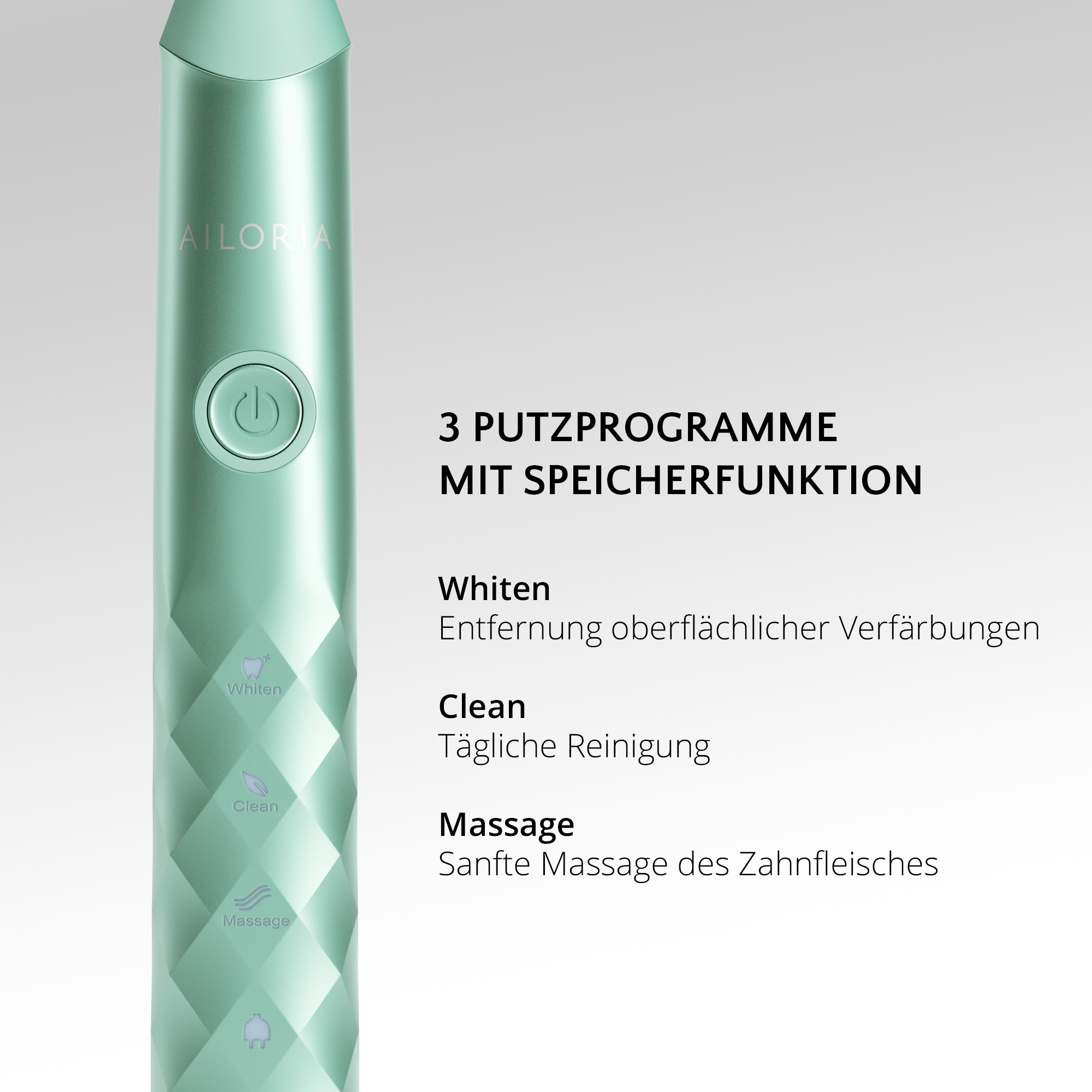AILORIA Schallzahnbürste »Sommer-Edition SHINE BRIGHT USB-Sonic Toothbrush« 2 Stk. Aufsteckbürsten