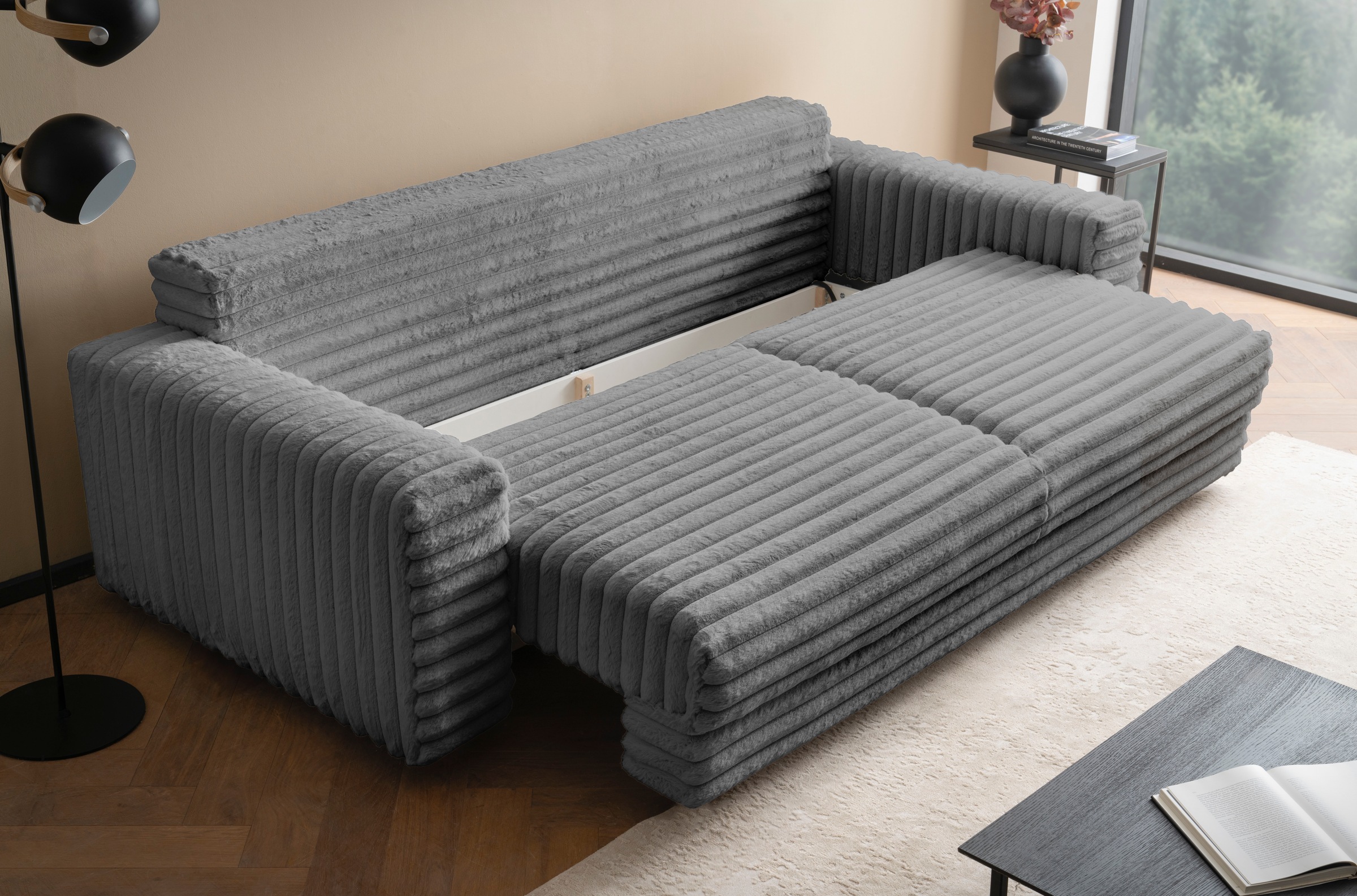 LeGer Home by Lena Gercke Schlafsofa »Imoga, Polster mit Schlaffunktion, 3-Sitzer Sofa, Couch mit Bettkasten«, in modernen Farben und Stoffen, Bettfunktion, Liegefläche: 200x150 cm