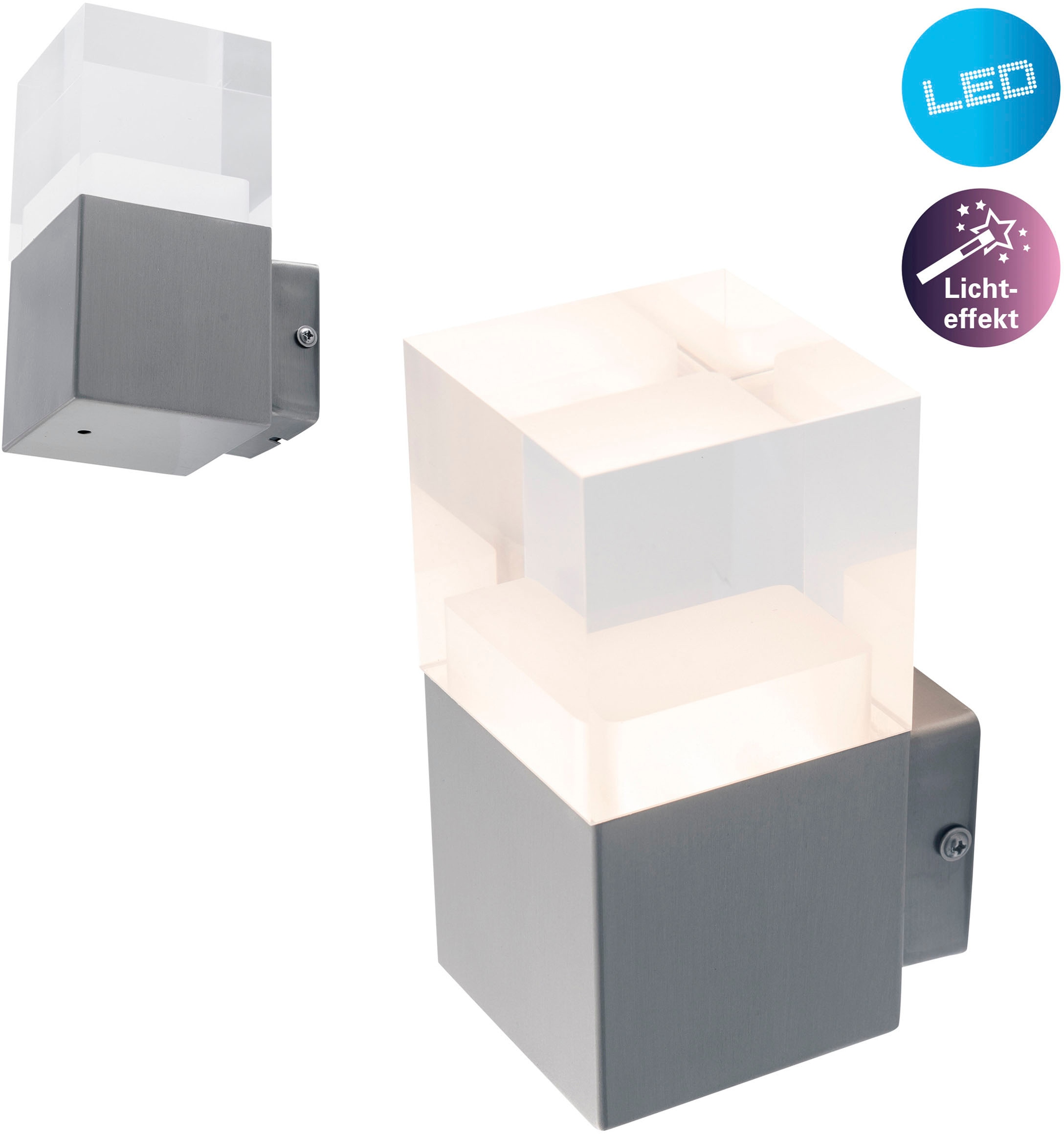 Edelstahl/Kunststoff mit warmweiß in IP44 | metall Außen-Wandleuchte LED Garantie Jahren flammig-flammig, 15x 3 näve »Leah«, blank/opal incl. 1 online XXL LED kaufen