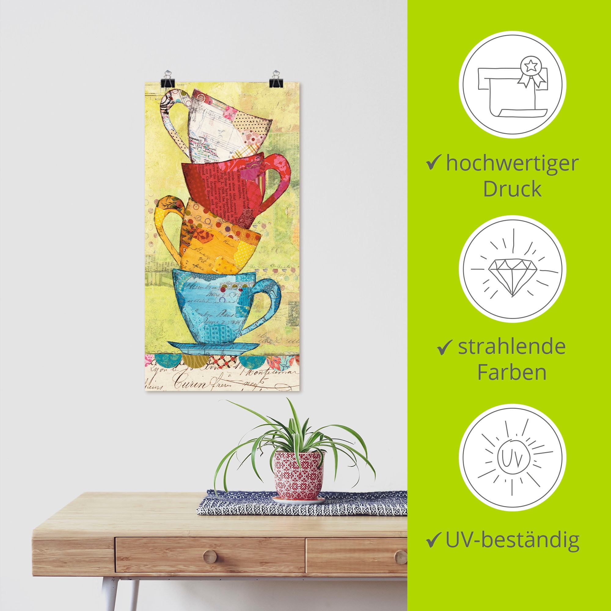 Artland Wandbild »Komm zum Kaffee« Geschirr & Besteck 1 Stk. tlg. als Leinwandbild, Poster in verschied. Größen