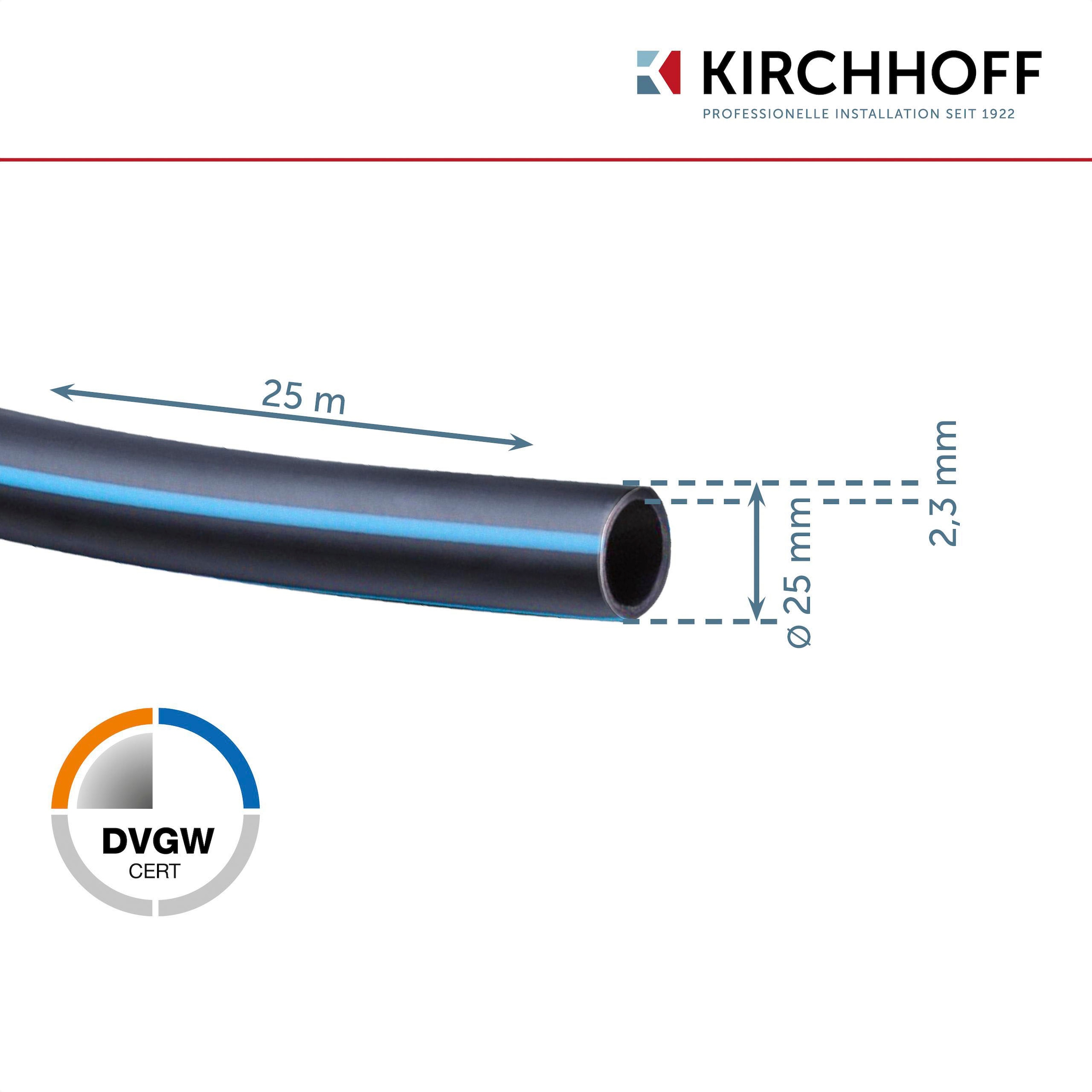 Kirchhoff Bewässerungsschlauch, Wasserleitung Gartenbewässerung 25 mm x 25 m