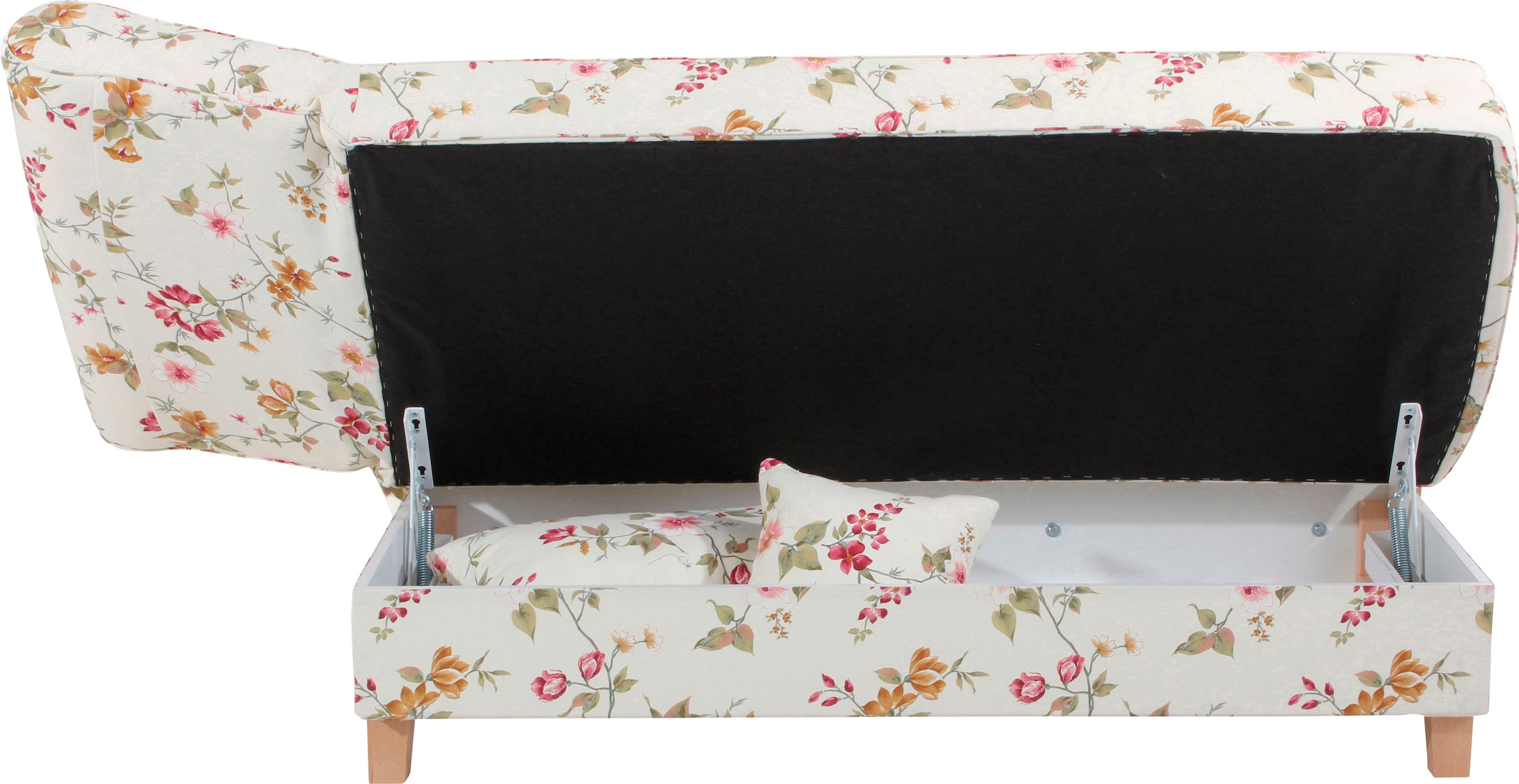 Max Winzer® Recamiere »Saturn mit verstellbarer Armlehne für hohen Sitz- und Relaxkomfort«, Armlehne links oder rechts, mit Blumenmuster, inkusive 4 Kissen