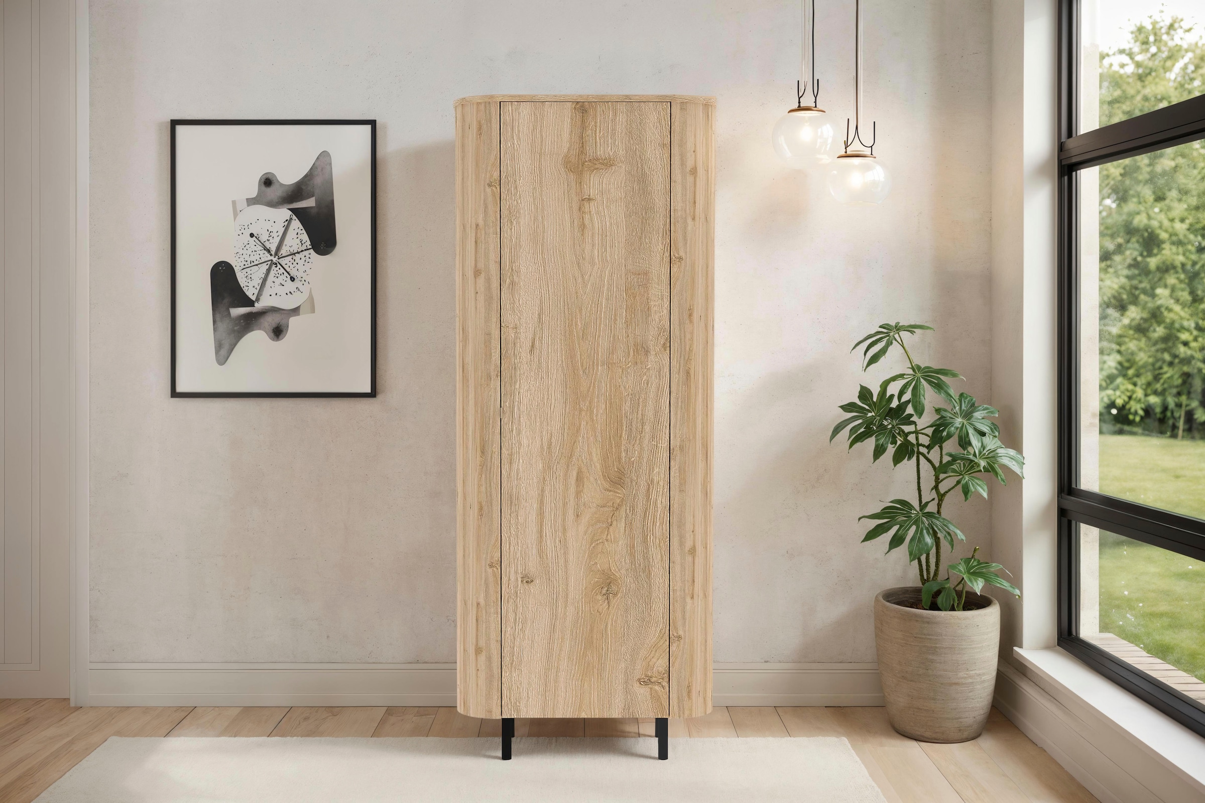 Home affaire Hochschrank »Murano, Stauraumschrank H 200 cm, B 80 cm, 1 Tür, Mehrzweckschrank« Formgebogenes MDF, Stirnseiten mit Rundung, Füße und Griffe aus Metall