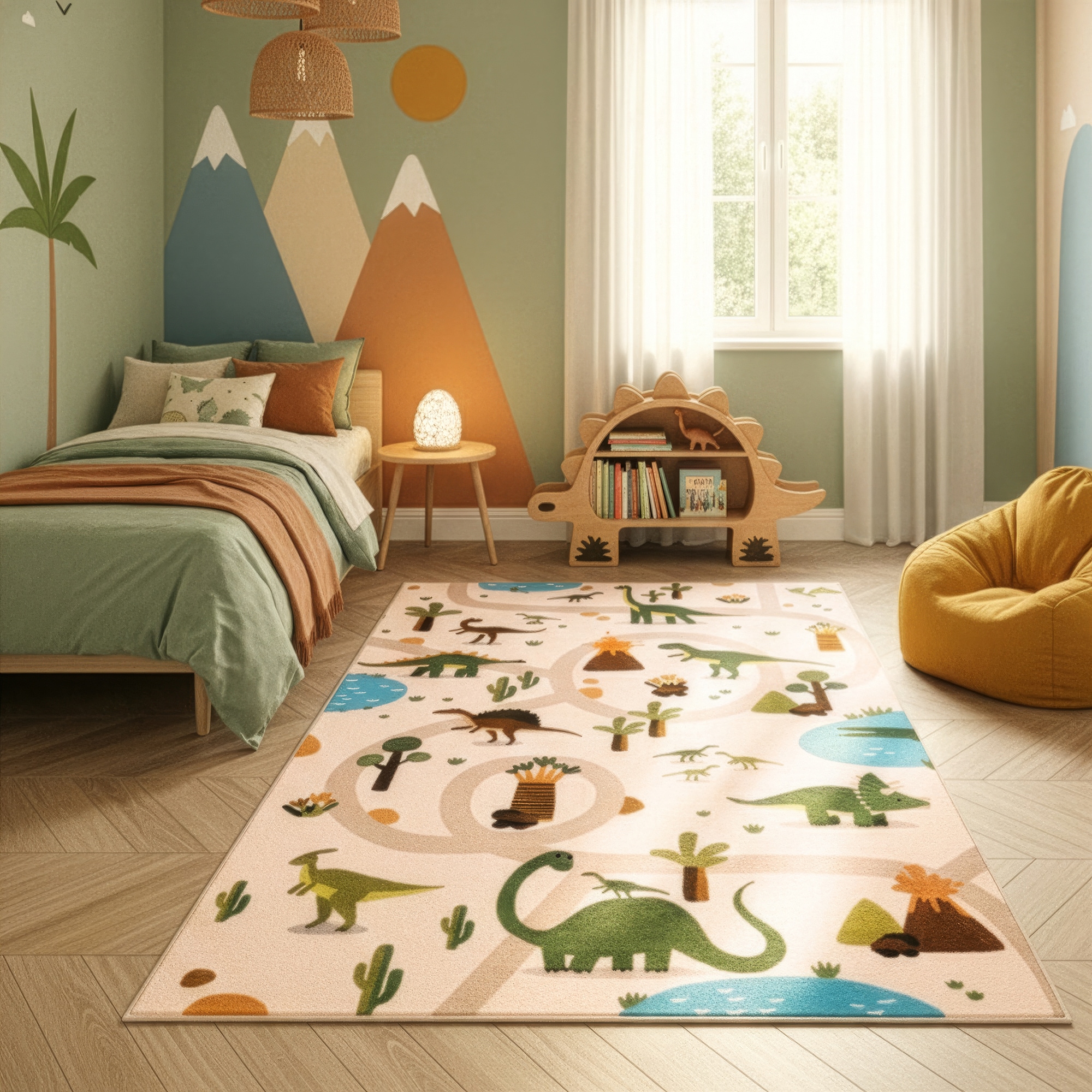 Ayyildiz Teppiche Kinderteppich »COCO 1131  , auch in rund erhältlich« rechteckig 8 mm Höhe Waschbar bei 30 °C, rutschhemmend, OEKO-TEX® zertifiziert, Dinosaurier