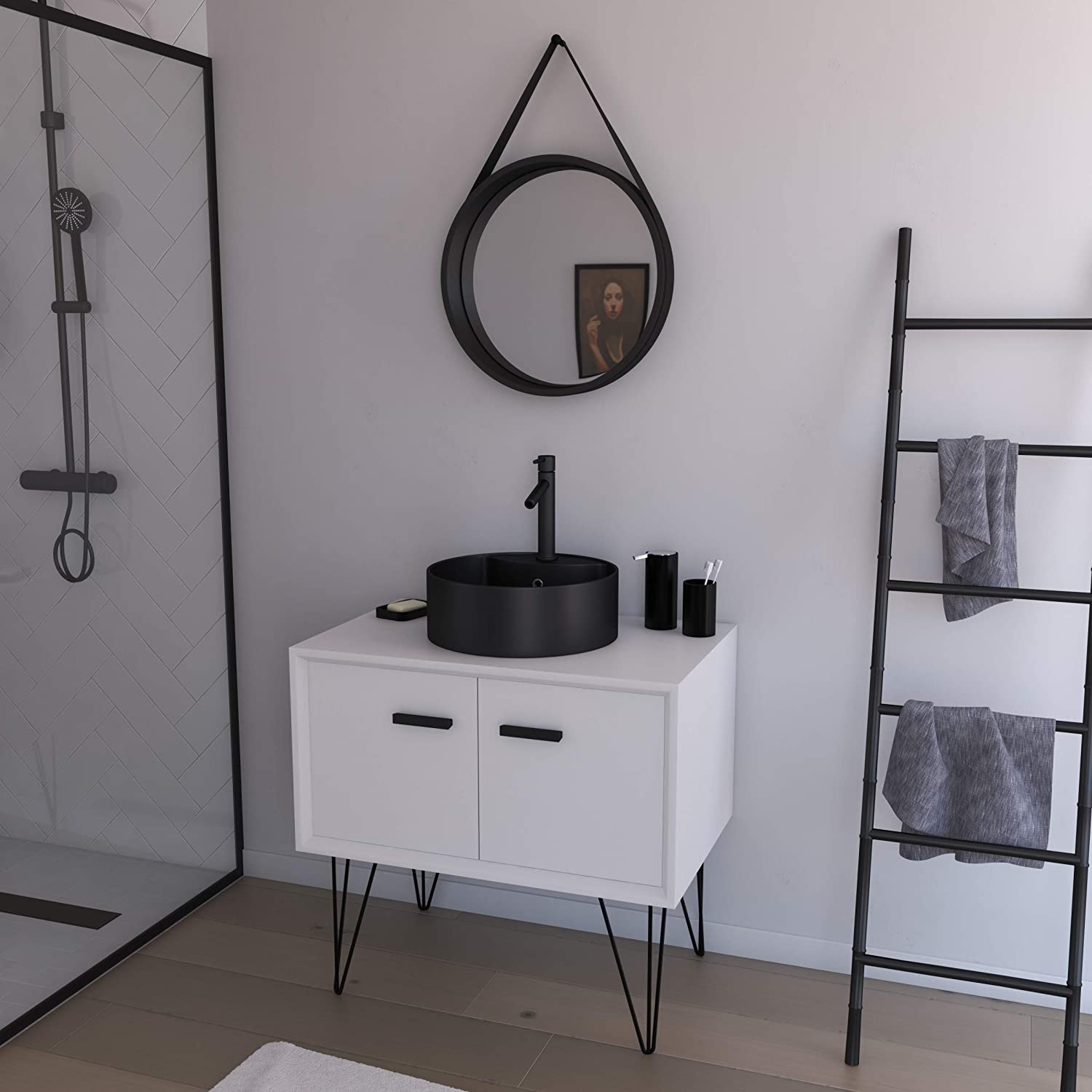 Talos Badspiegel »FJORD« Ø 50 cm, mit PU-Band in Lederoptik