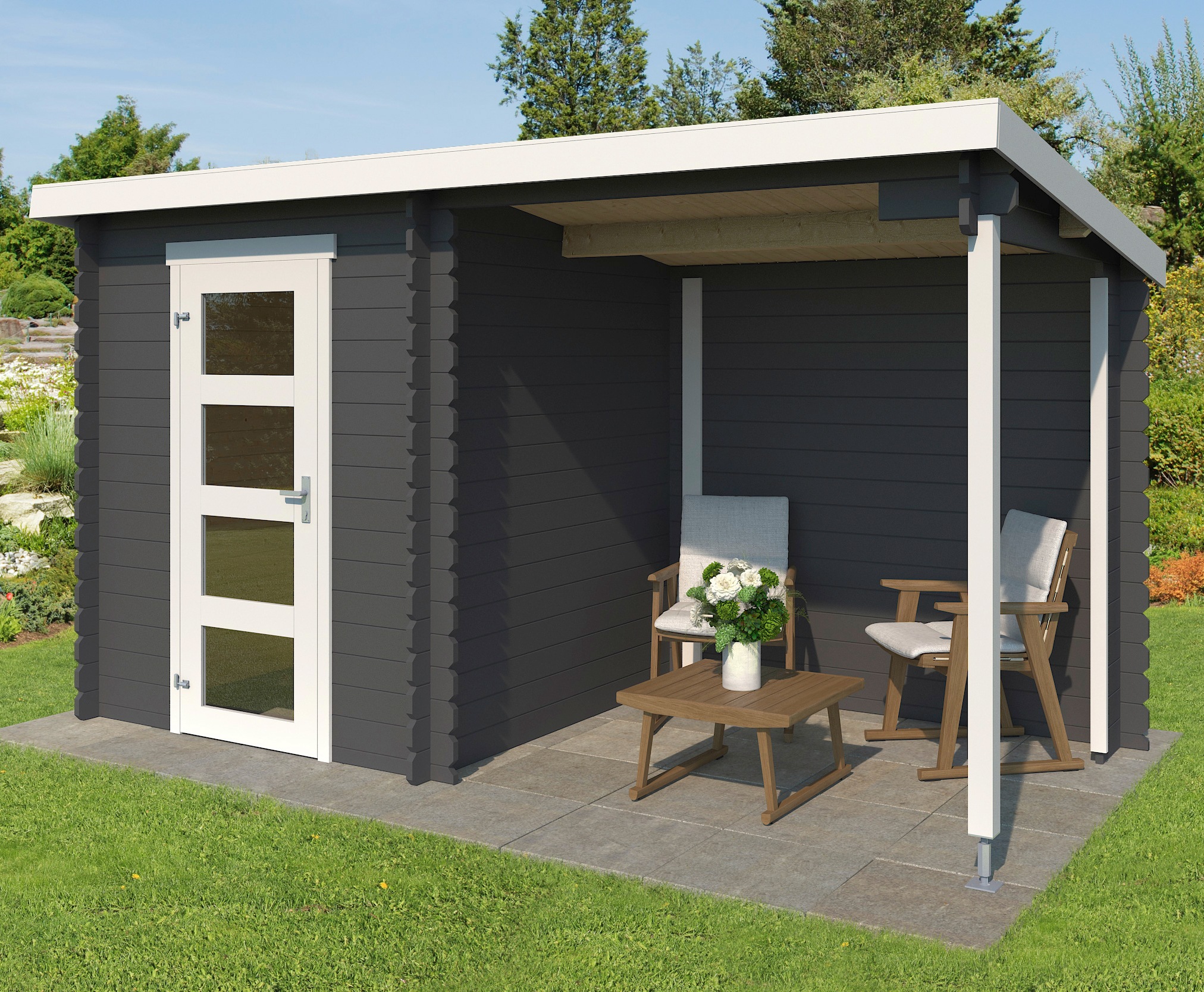 LASITA MAJA Gartenhaus "Jelle 175 Plus" Blockbohlenhaus 28mm mit Anbau