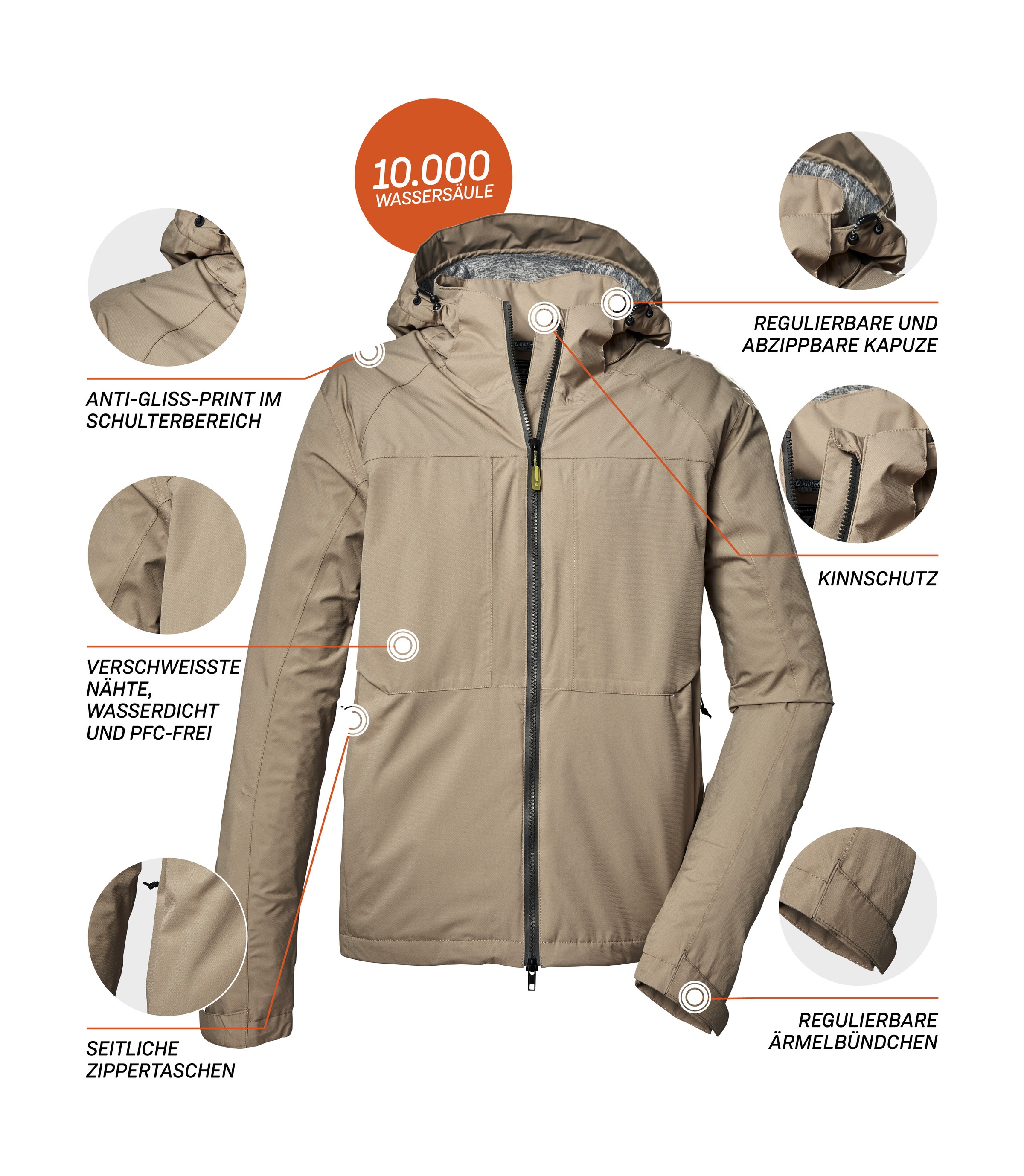 Killtec Outdoorjacke »KOS 12 MN JCKT«, Wasserdicht, atmungsaktiv, abnehmbare Kapuze, reflektierende Details