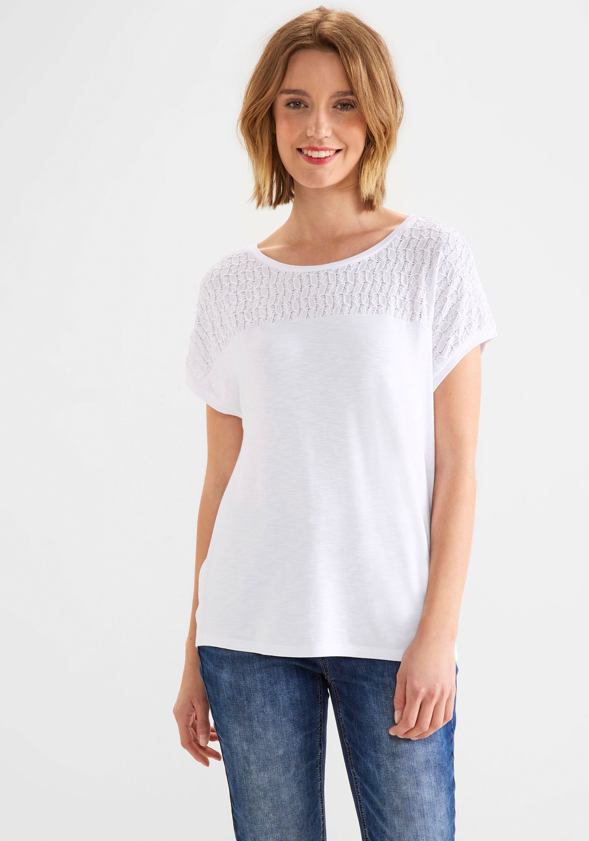 STREET ONE Kurzarmshirt mit Spitzendetails