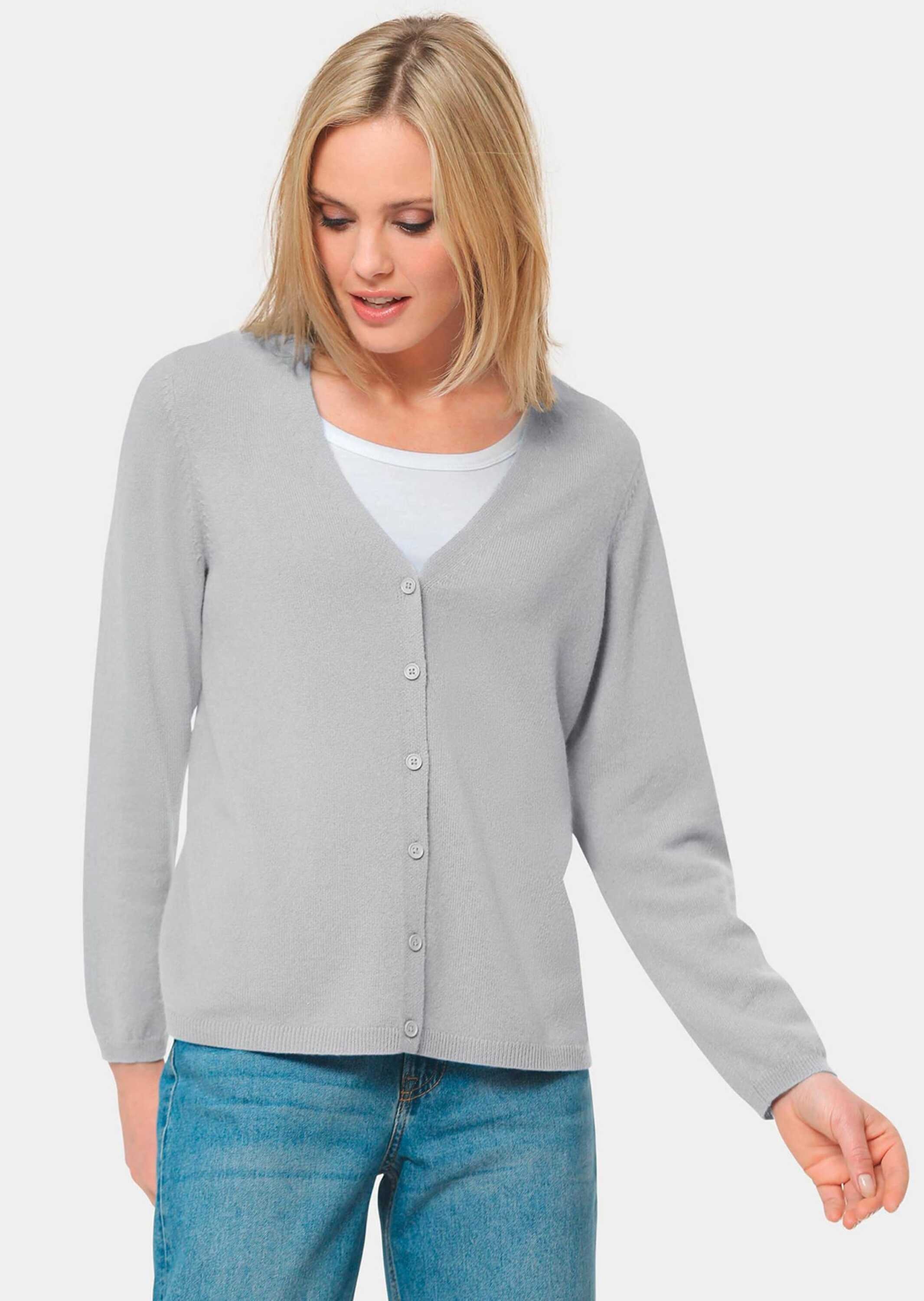 GOLDNER Strickjacke »Kurzgröße Weiche Kaschmirstrickjacke mit V-Ausschnitt«