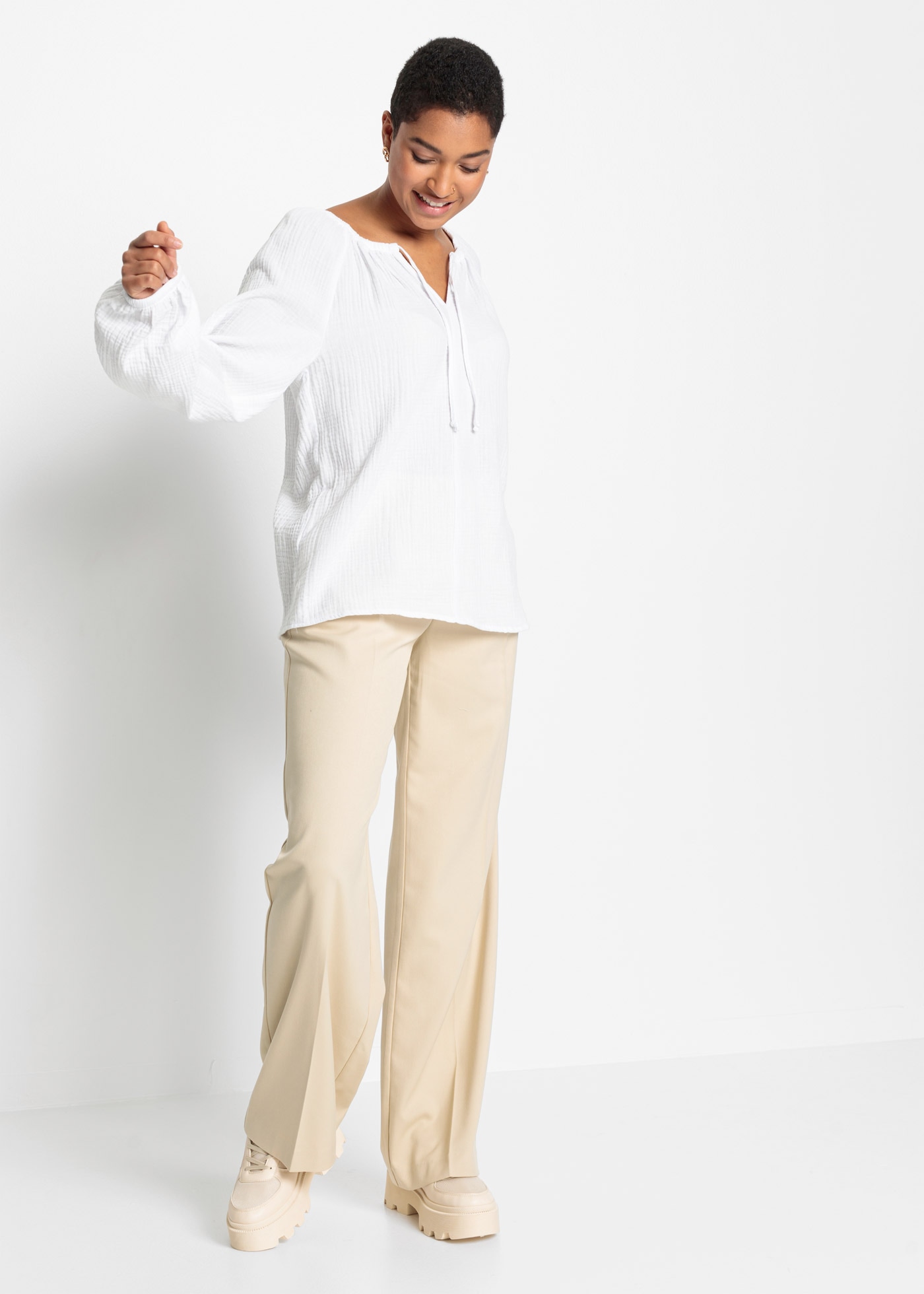 bonprix Langarmbluse »Musselin-Bluse aus Baumwolle« Oversize-Passform, für vielseitige Anlässe