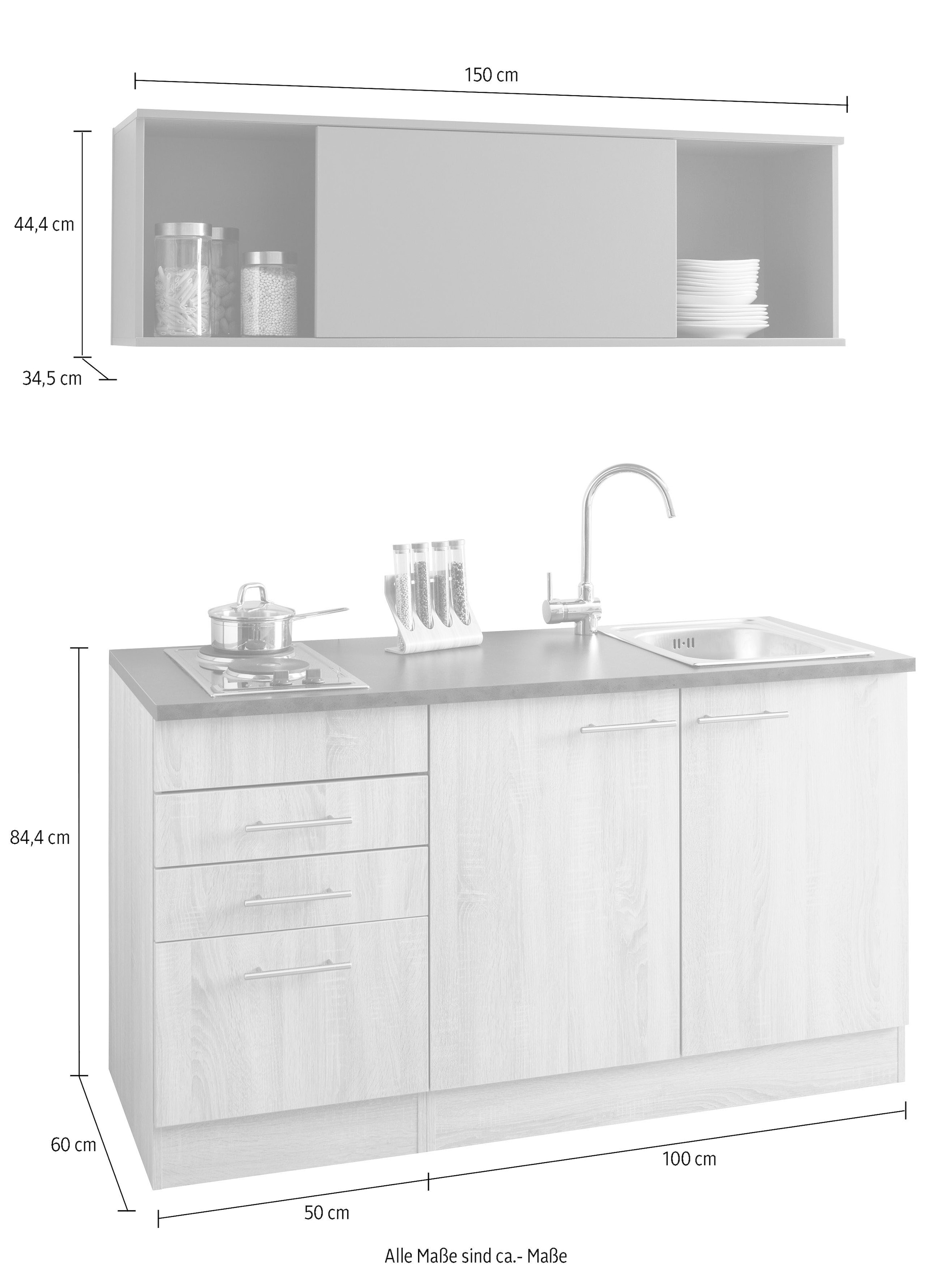 OPTIFIT Pantryküche »Mini«, Breite 150 cm, mit Kochfeld und Einbau-Spülbecken