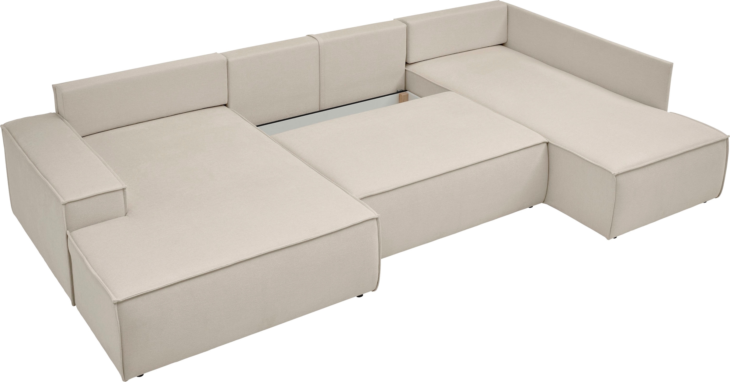 andas Wohnlandschaft »FINNLEY U-Form XXL 329 cm, Schlafsofa, Schlaffunktion m. Bettkasten«, (194/139 cm), Bouclé u. Struktur