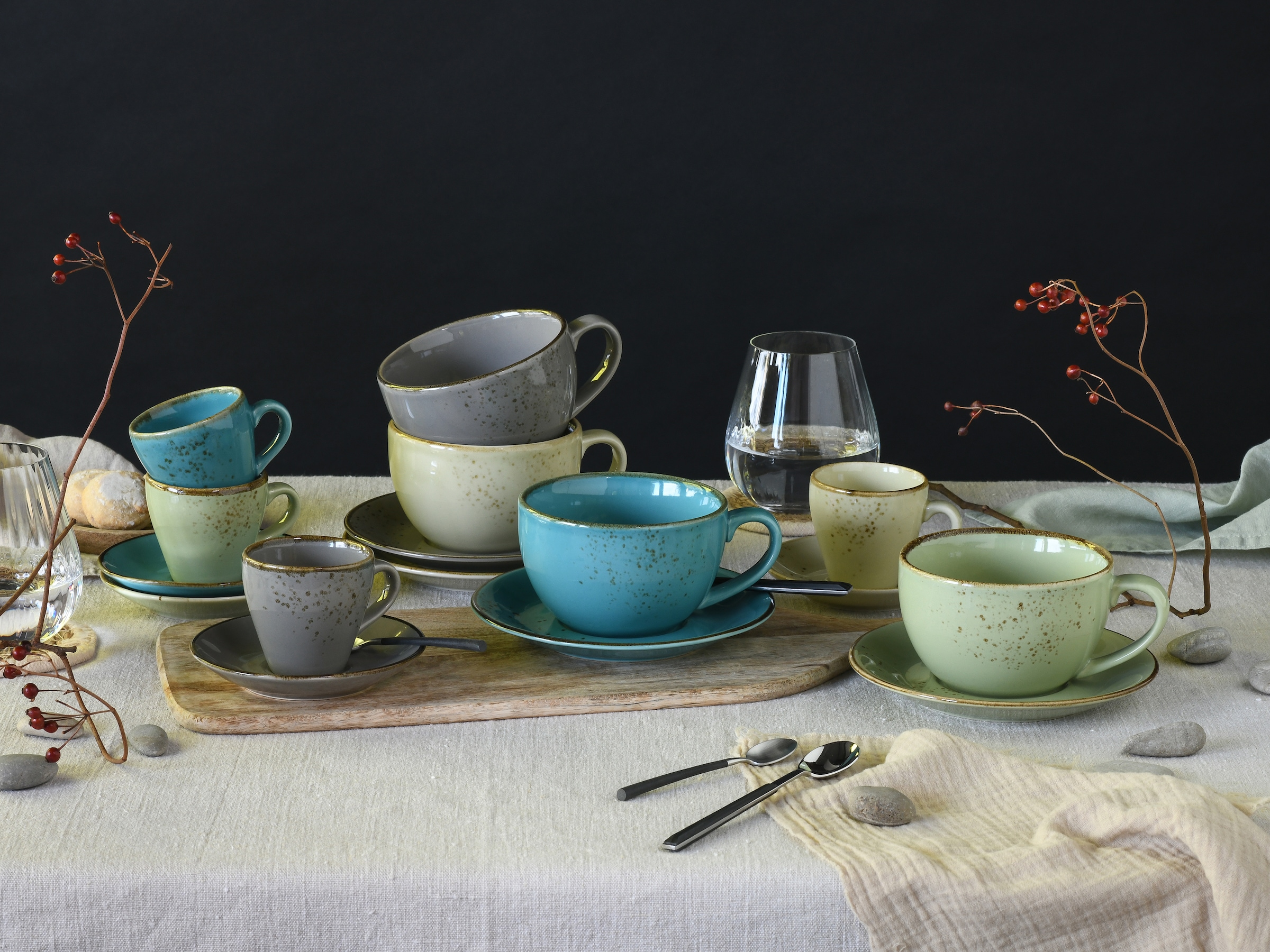 CreaTable Tasse »Tassen Set NATURE COLLECTION« Bistrotassen, 4 Cappuccinotassen, 4 Espressotassen, je mit Untertassen