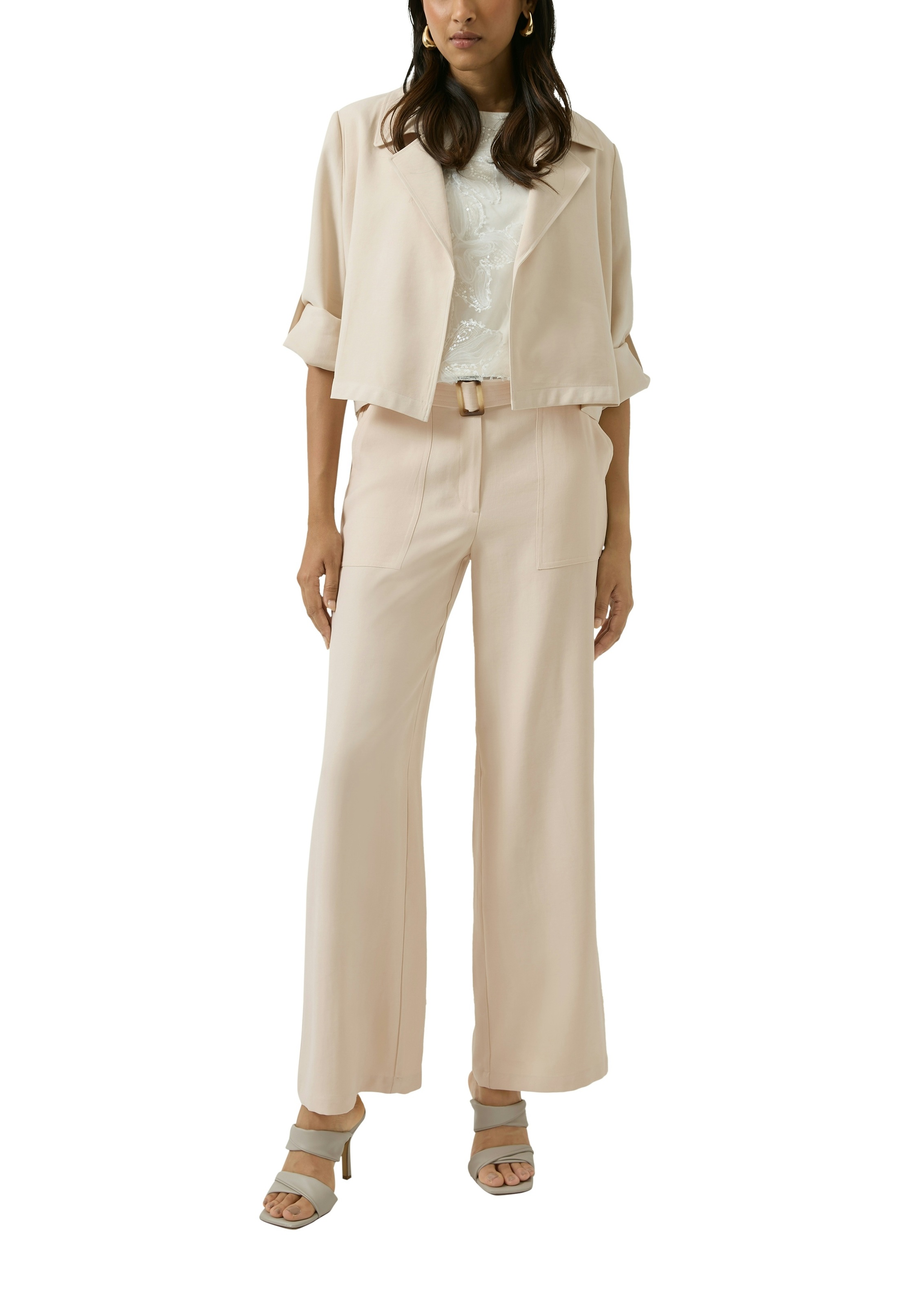 s.Oliver BLACK LABEL Stoffhose  mit Bindegürtel und weitem Bein