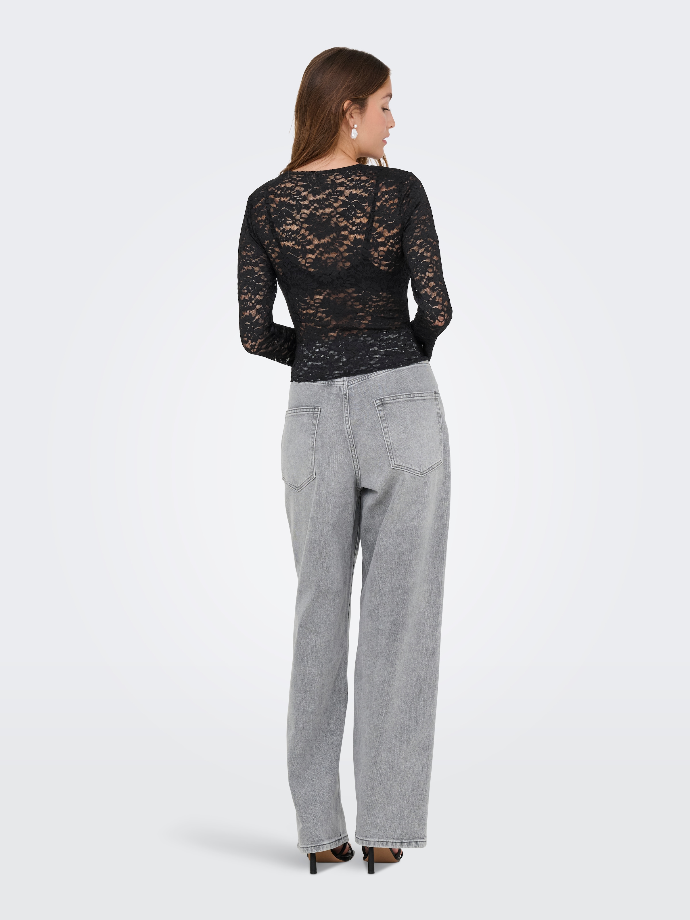 ONLY Spitzenshirt »ONLNIKKA L/S LACE TOP JRS NOOS« Materialmix