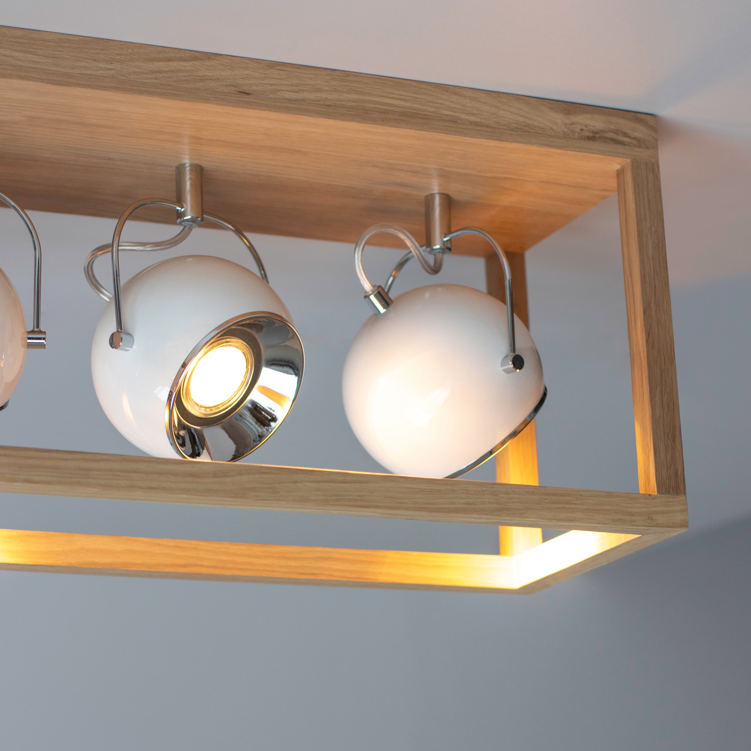 SPOT Light LED Deckenleuchte »ROY«, 4 flammig, Leuchtmittel GU10 | LED wechselbar, Inklusive LED-Leuchtmittel, Naturprodukt aus Eichenholz, Nachhaltig
