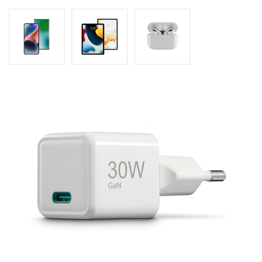 Hama Schnelllade-Gerät »Schnellladegerät (USB-C, PD/QC, extraklein 3,1 x 2,85 x 2,85 cm, 30 W)«, (1 St.)