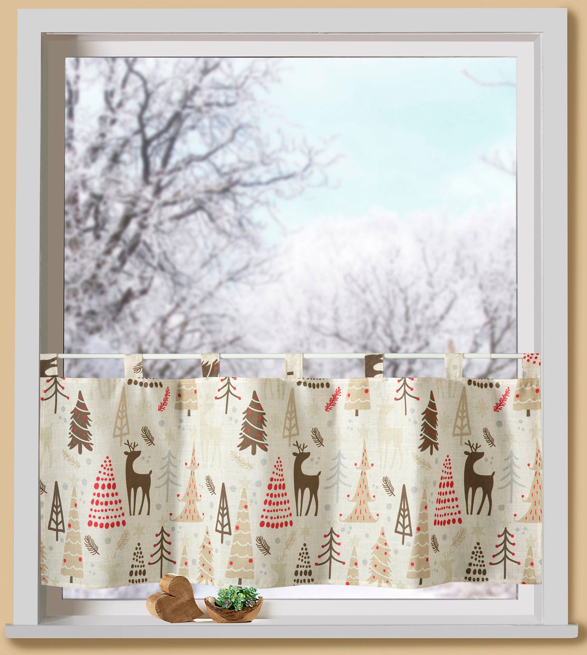 Weckbrodt Scheibengardine "Waldmotive" Schlaufen 1 Stk. tlg. Bistro, Leinen-Optik, blickdicht, HxB 45x120cm, Gardine, Store