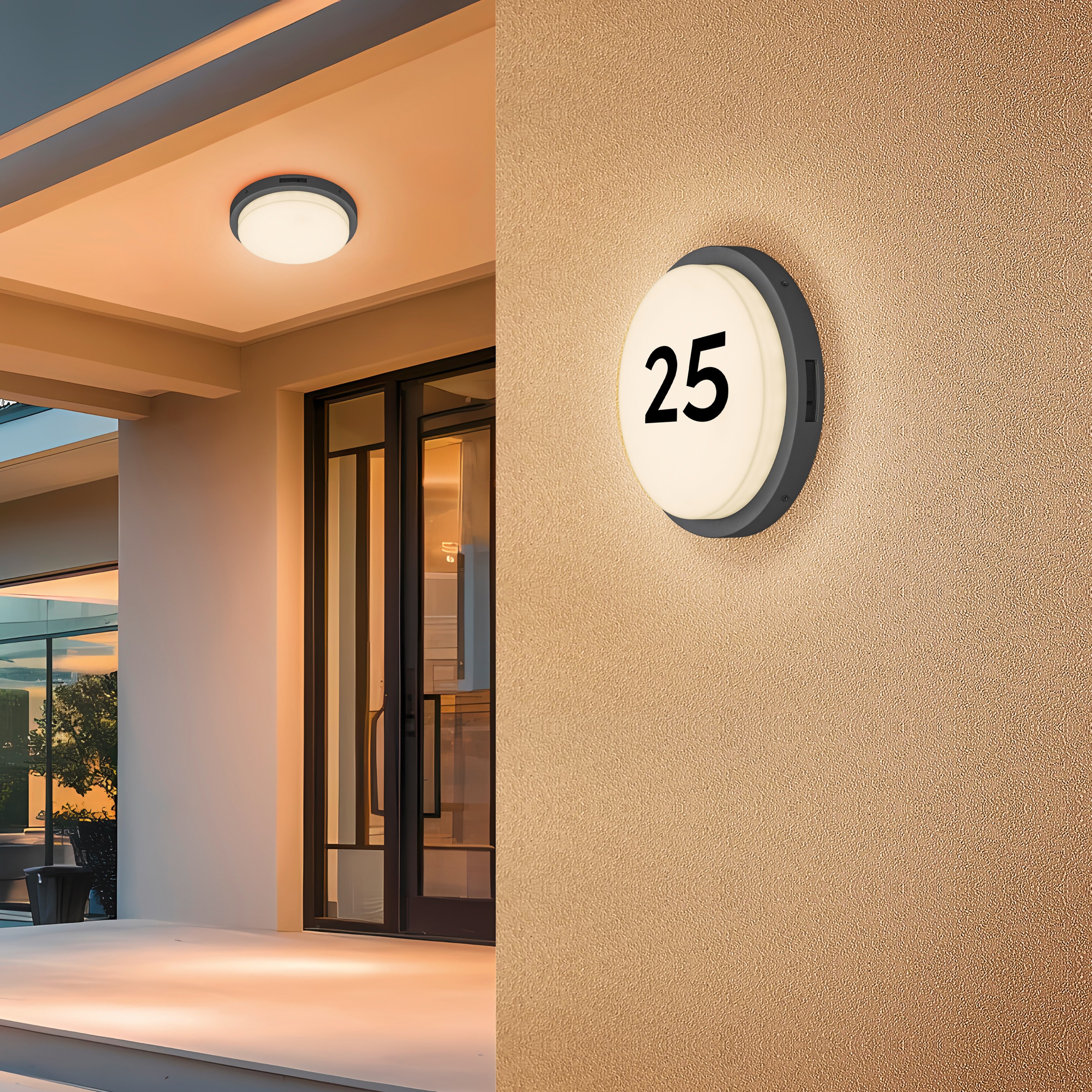 TRIO Leuchten LED Außen-Wandleuchte »BERMEJO, Hausnummer Leuchte mit Bewegungsmelder IP54 Fassadenleuchte« LED-Board 1 Stk. Farbwechsler | warmweiß - kaltweiß CCT Lichtfarbe einstellbar 2300-4000K, 1450 Lumen 14W Ø 30cm