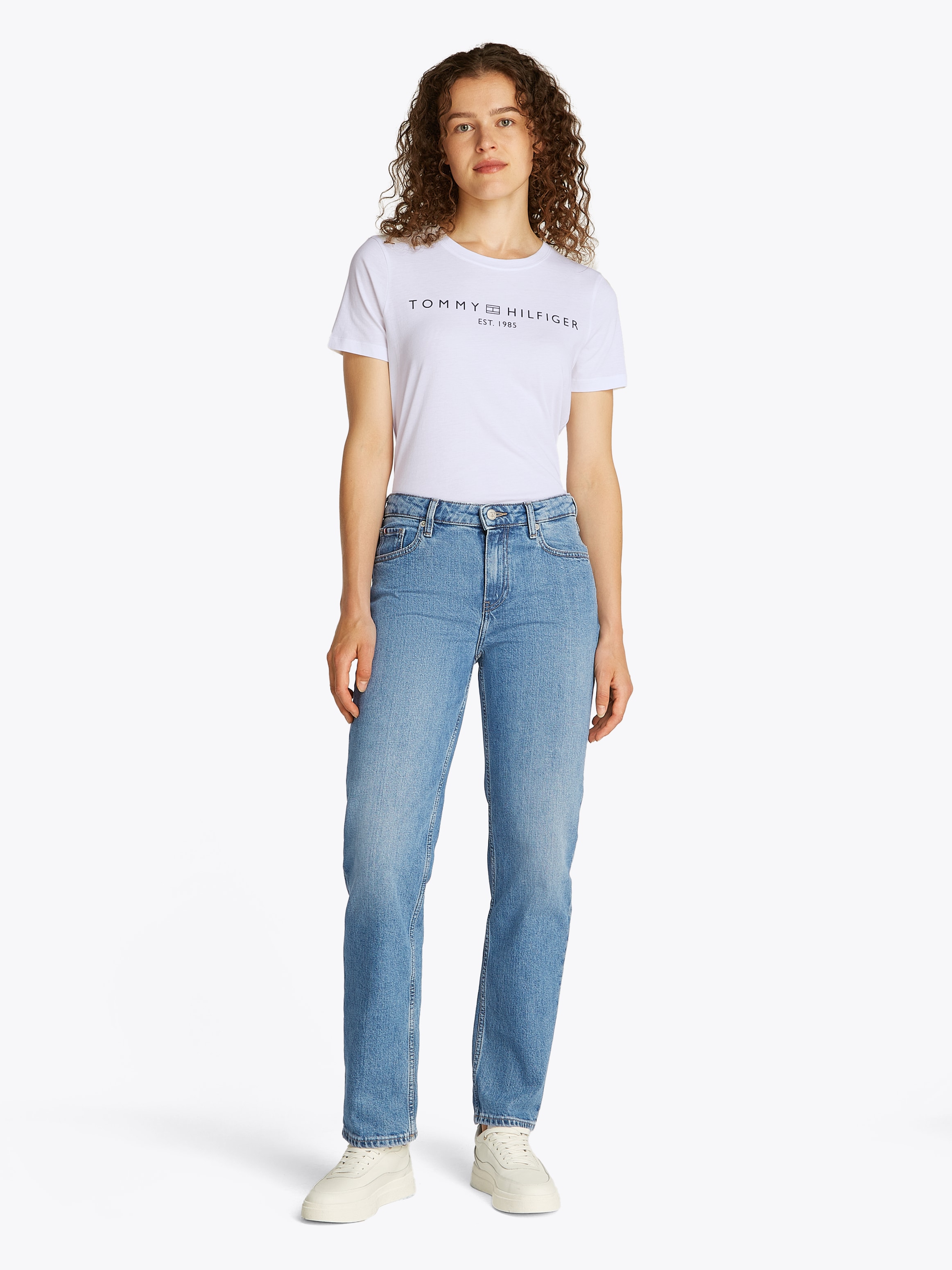 Tommy Hilfiger Straight-Jeans »CLASSIC STRAIGHT RW ECRU«, mit Logo-Badge, in Knöchellänge