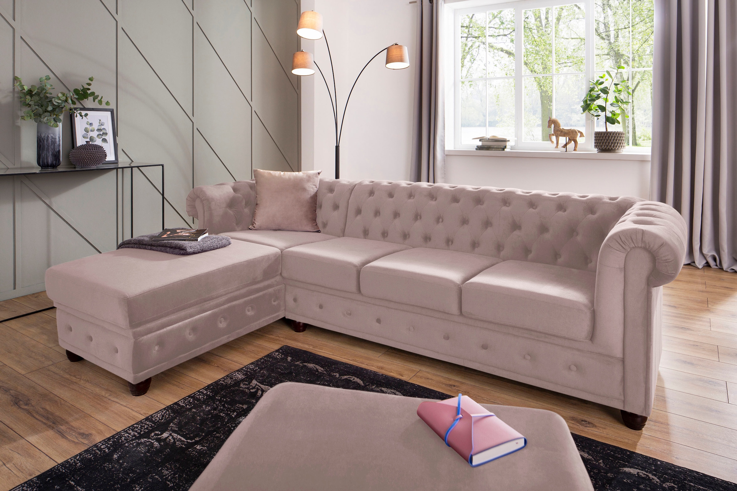 Home affaire Chesterfield-Sofa »New Castle L-Form« hochwertige Knopfheftung in Chesterfield-Design, B/T/H: 255(171/72)