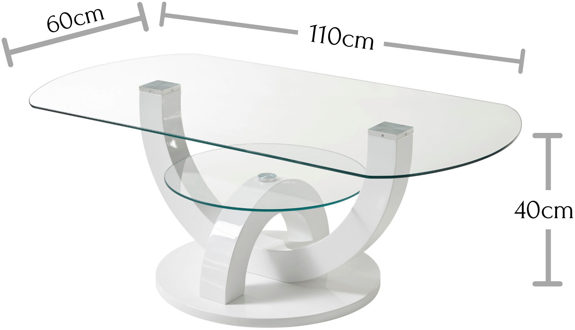 HBZ Couchtisch »Boston«, Glastisch, Tisch mit U-Form Gestell in weiß hochglanz