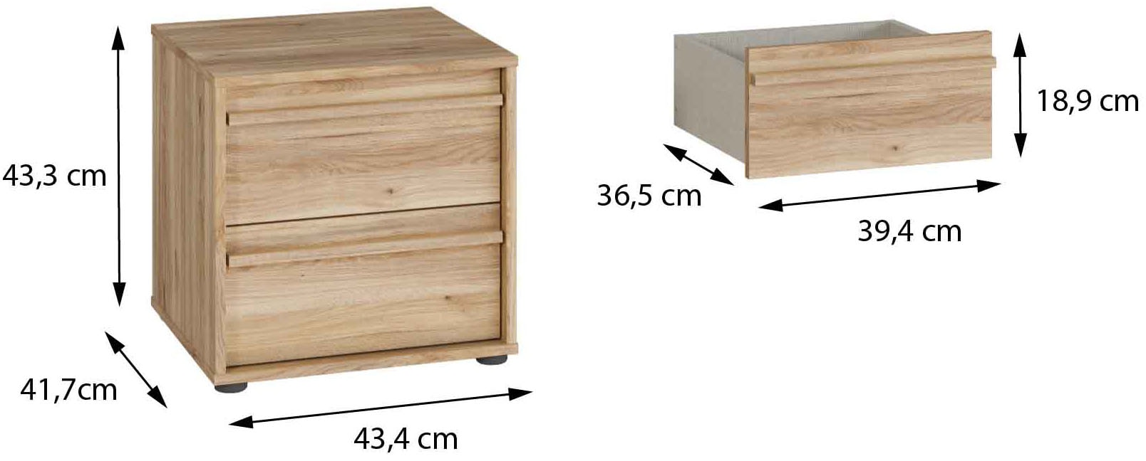 FORTE Nachtkommode »Viel Stauraum, 2 Schubkästen« B/H/T 43,4/43,3/41,7 cm; Schubkästen mit Vollauszug