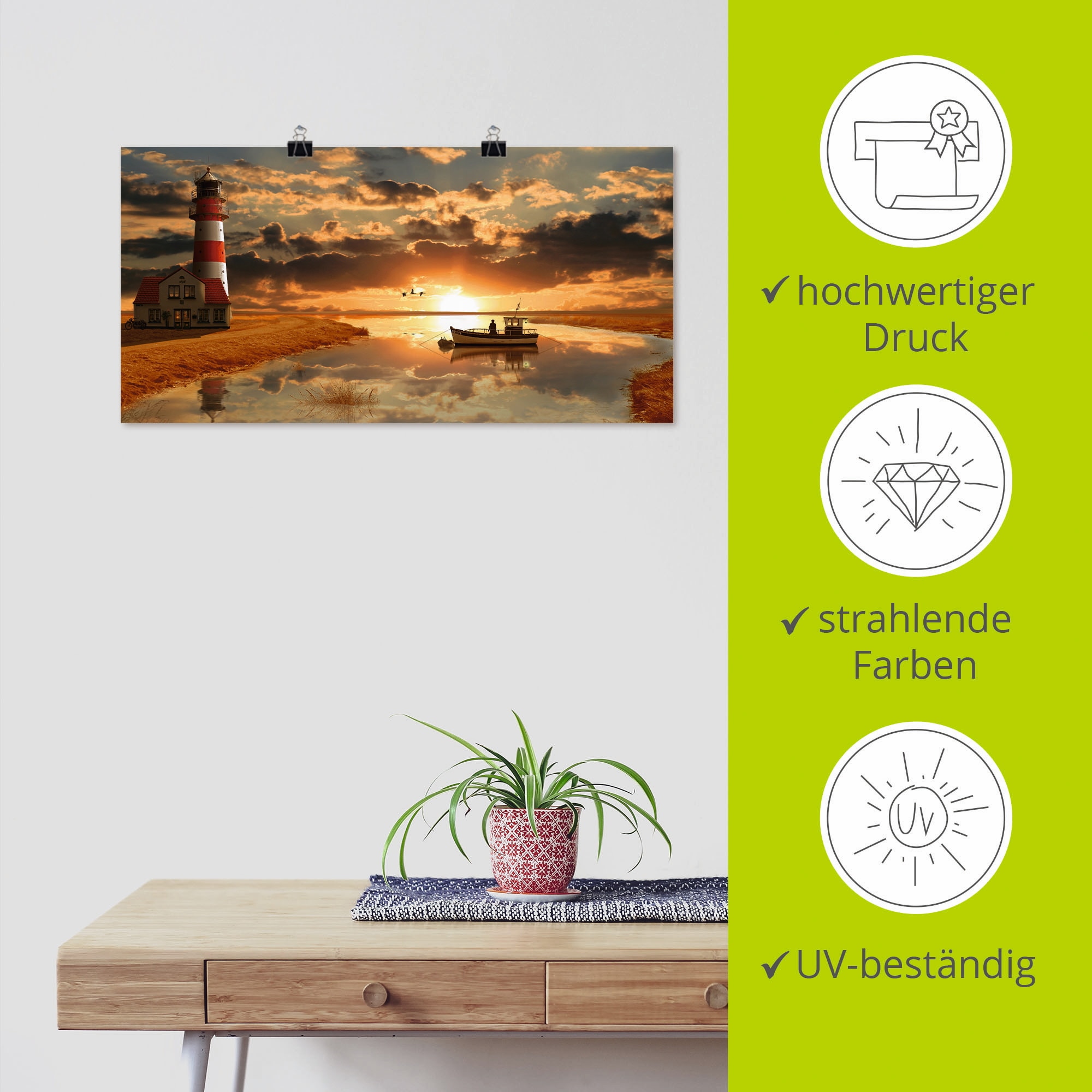 Artland Wandbild »Maritime Idylle beim Leuchtturm« Gebäude 1 Stk. tlg. als Leinwandbild, Poster, Wandaufkleber in verschied. Größen