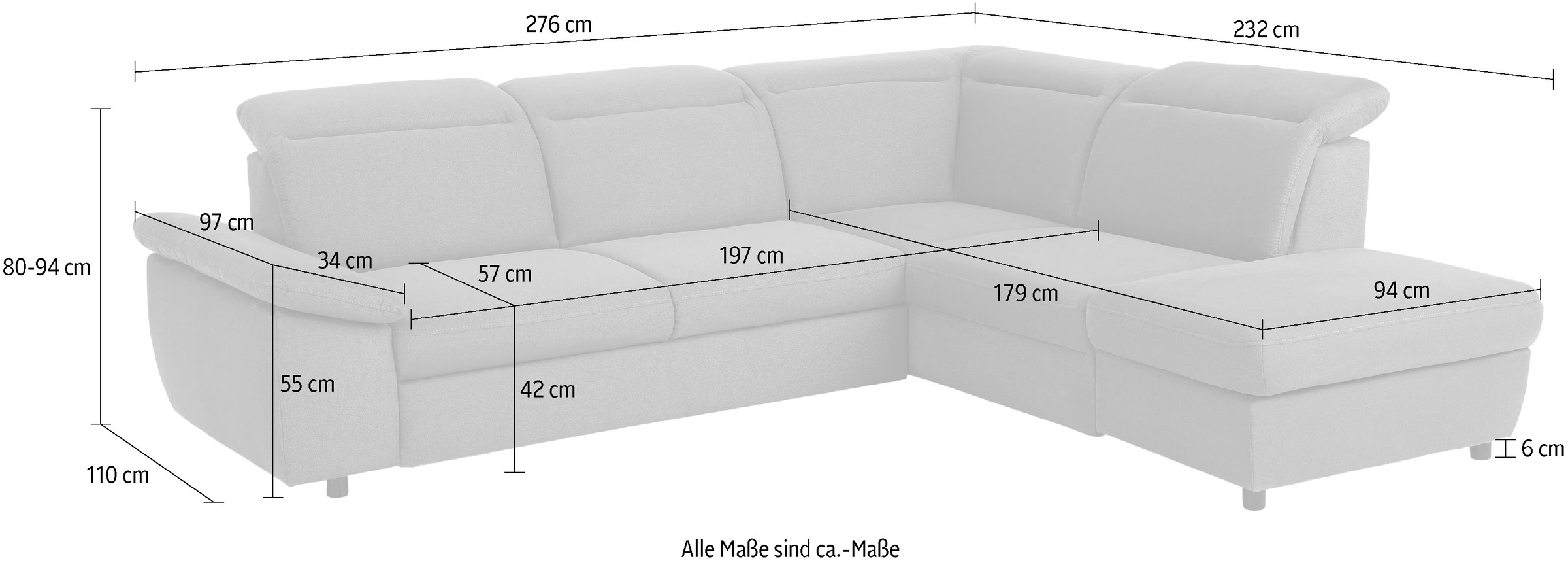 Home affaire Ecksofa »Mauritius L-Form«, mit Ottomane, mit Kopfteil- und Armlehnverstellung