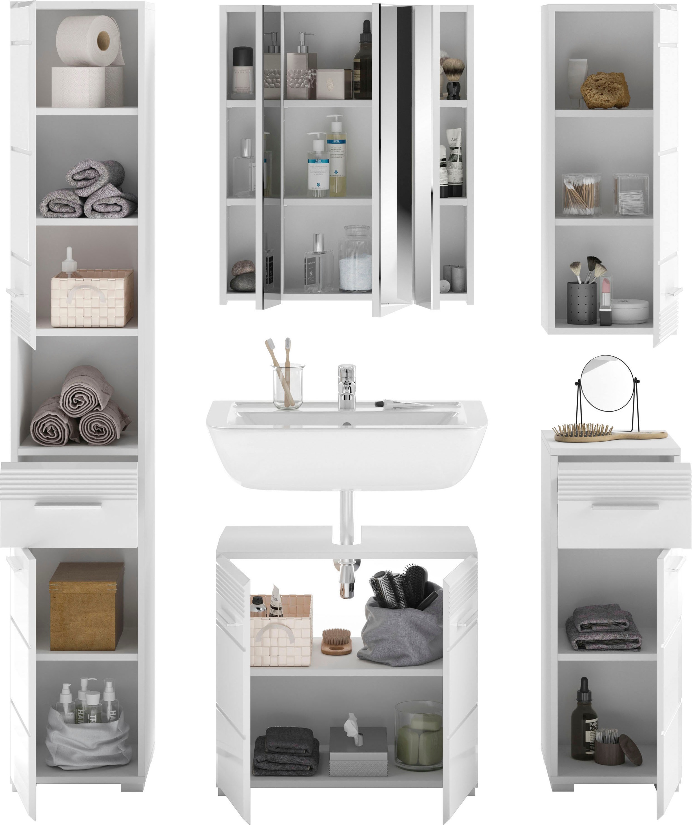 Home affaire Badmöbel-Set »Malmö, 5 teilig, bestehend aus:« Set, 5 Stk. tlg.