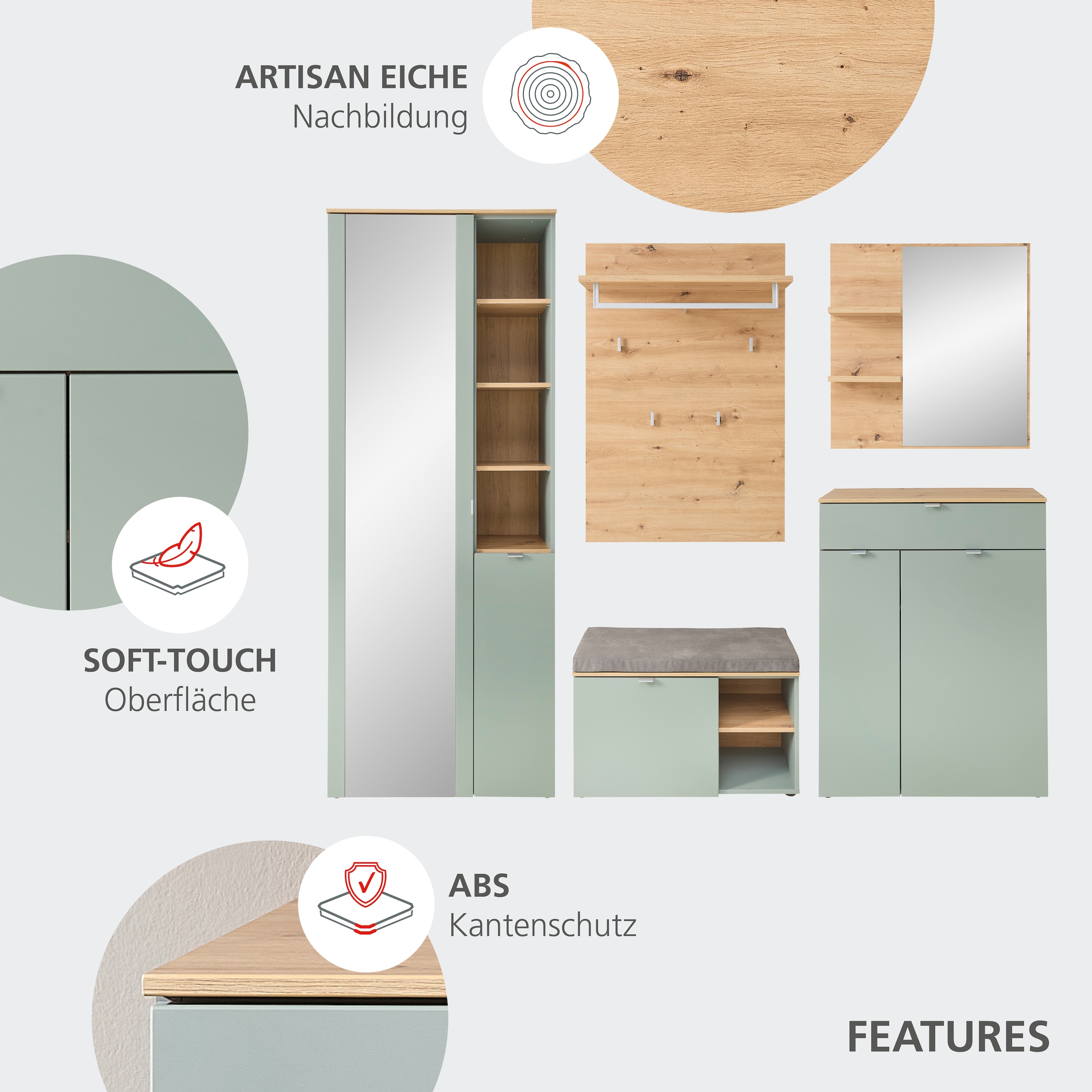 Innostyle Schuhschrank »Bari Schuhschrank, BxHxT 78x202x38 cm« 1 Stk. tlg. 2 türig, 9 Fächer, Softclose, ABS Kantenschutz