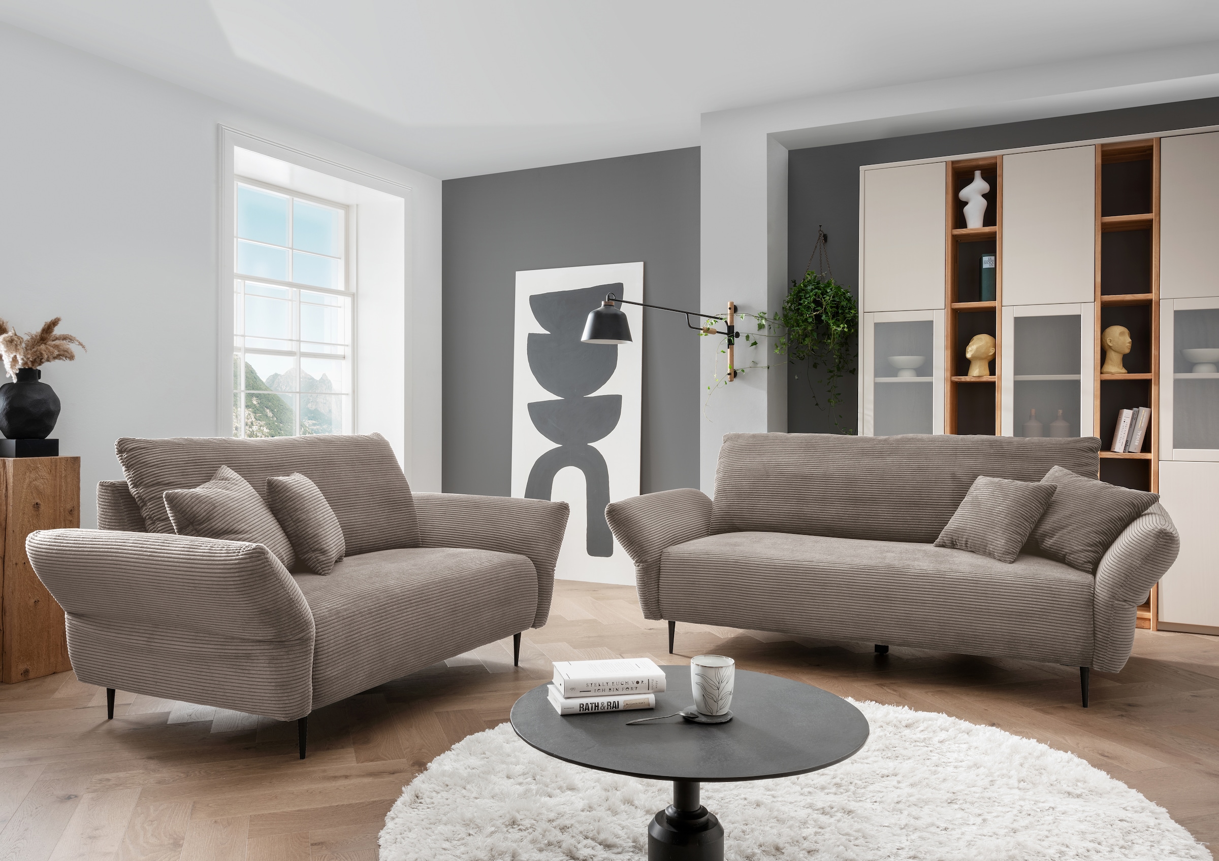 Home affaire Ecksofa »Lazio modern und bequem, schmale Armlehnen, tolle Detailverarbeitung« zwei verschiedene Fußfarben wählbar