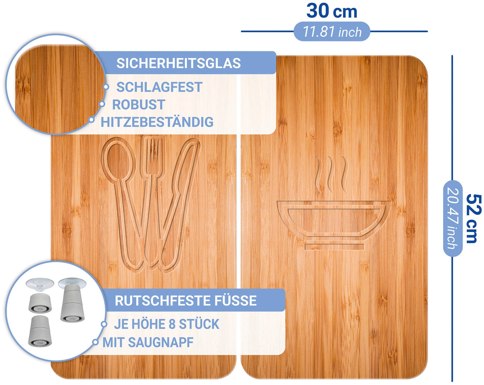 WENKO Herd-Abdeckplatte »Universal Modell Lunch« Herdabdeckung für alle Herdarten, kratzfest, mit rutschfesten Füßen