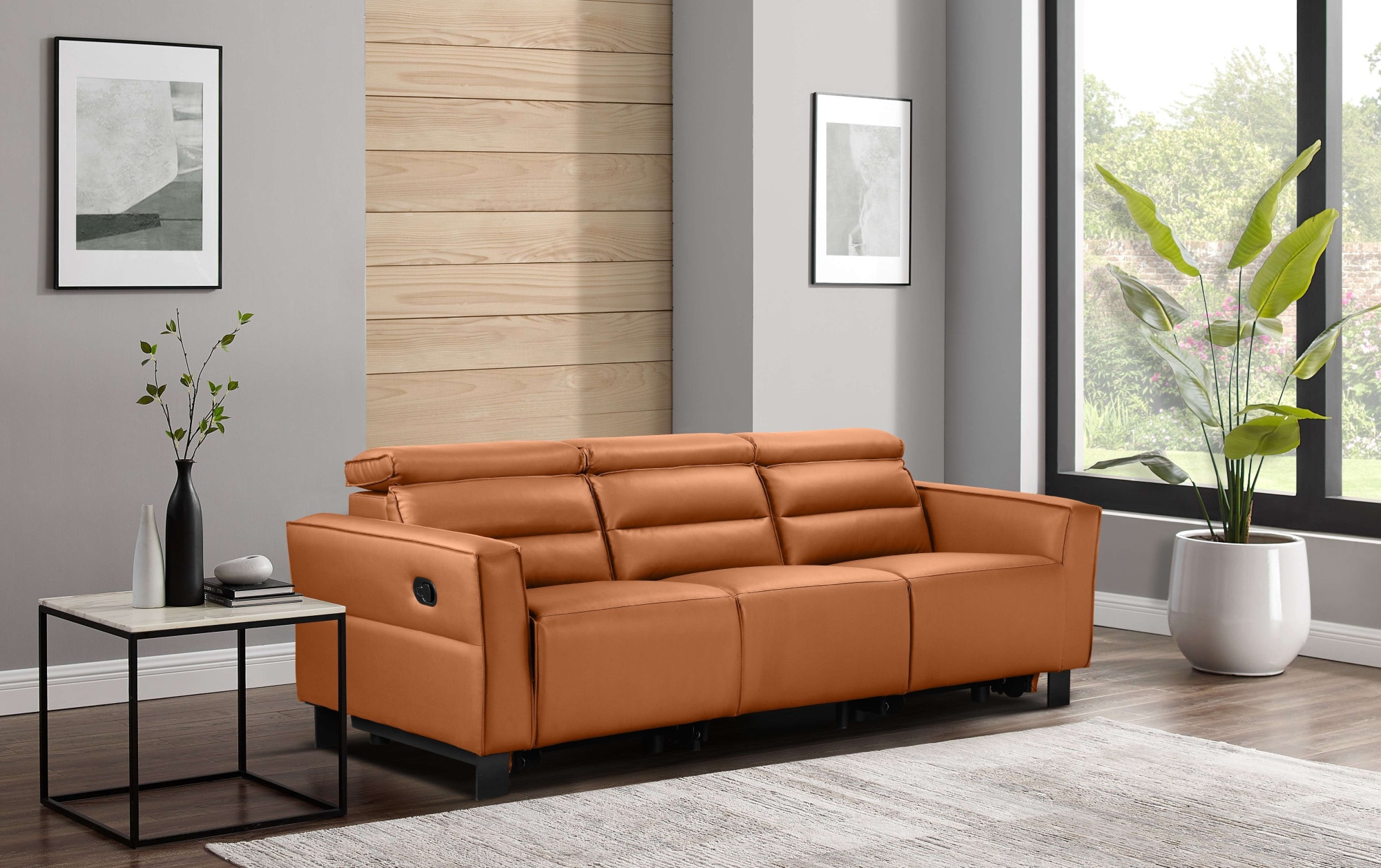Places of Style 3-Sitzer »Carpari, 224cm, manuelle od. elektrische Relaxfunktion in 2 Sitzen«, mit USB-A/C, Kopfteilverstellung, Echtleder, Kunstleder, Webstoff