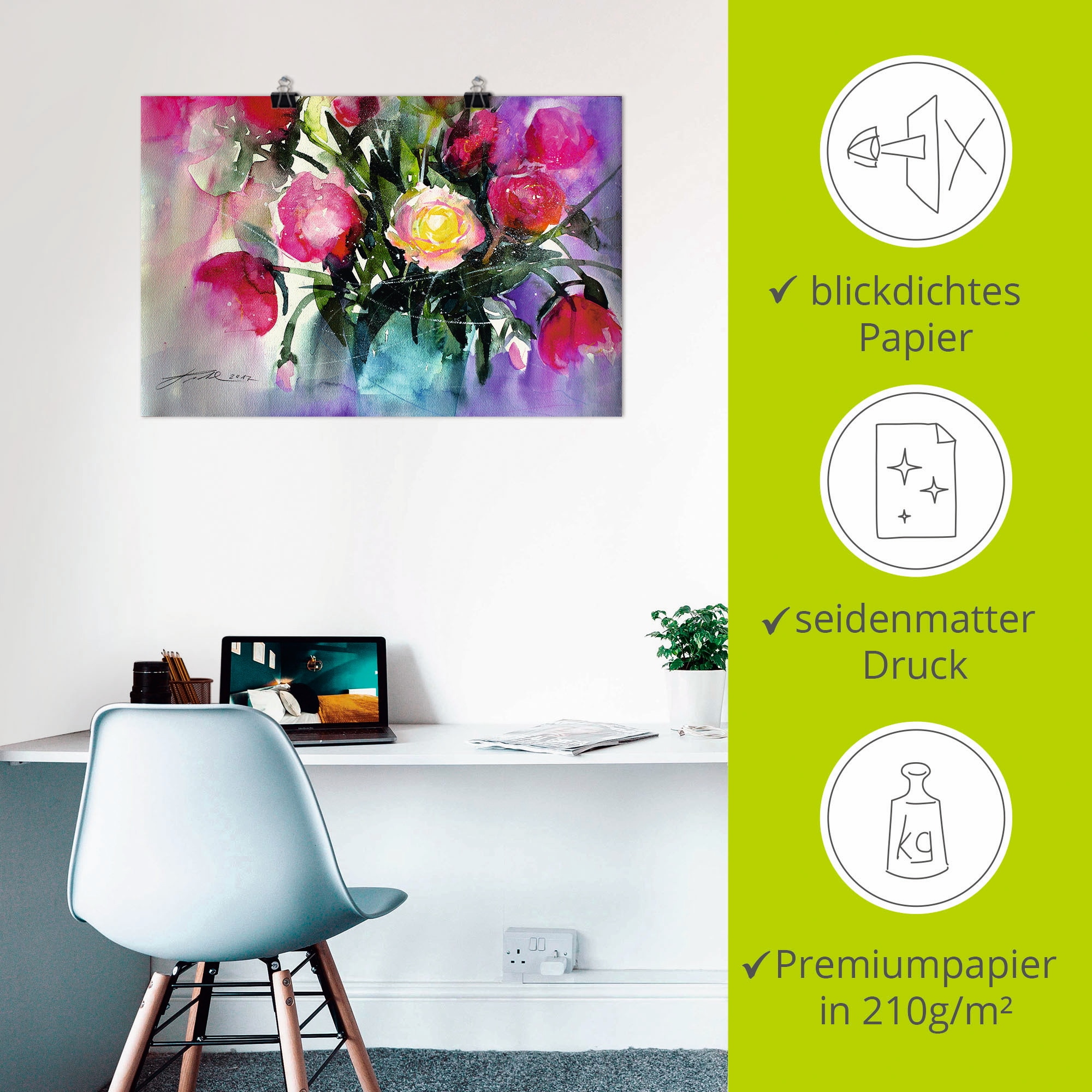 Artland Poster »Pfingstrosen in Vase« Arrangements 1 Stk. tlg. ohne Rahmen