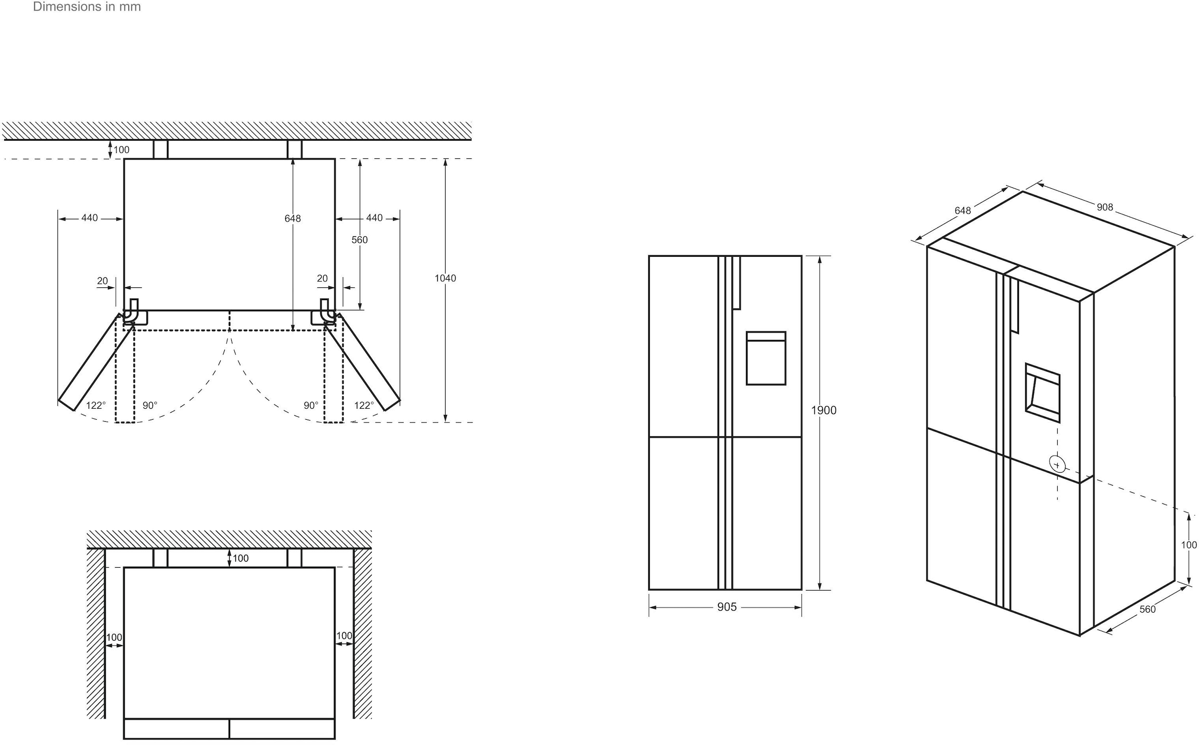 Haier Multi Door CUBE 90 SERIES 5 »HCR5919EHMP«, 190 cm hoch, 91 cm breit, Nutzinhalt: 525 Liter, Wasserdispenser
