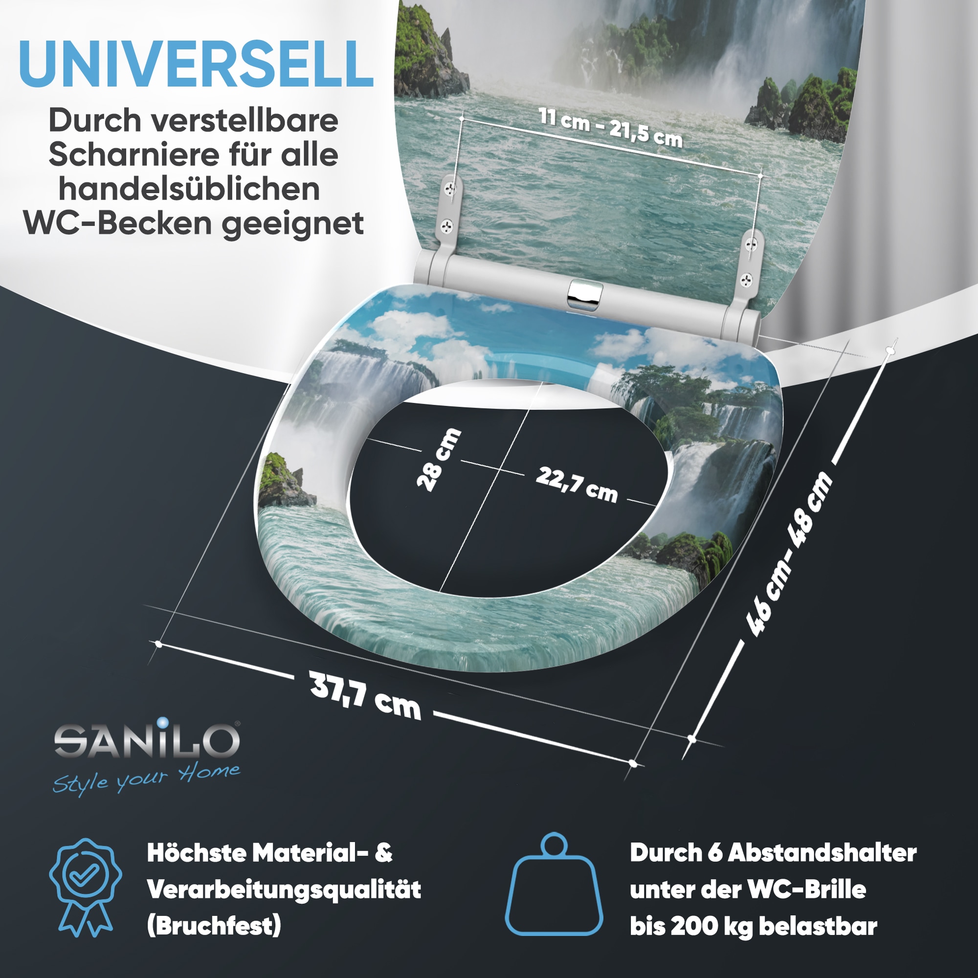 Sanilo WC-Sitz »Wasserfall mit Absenkautomatik & Quick Release« Premium Toilettendeckel, abnehmbar, leichte Montage von oben