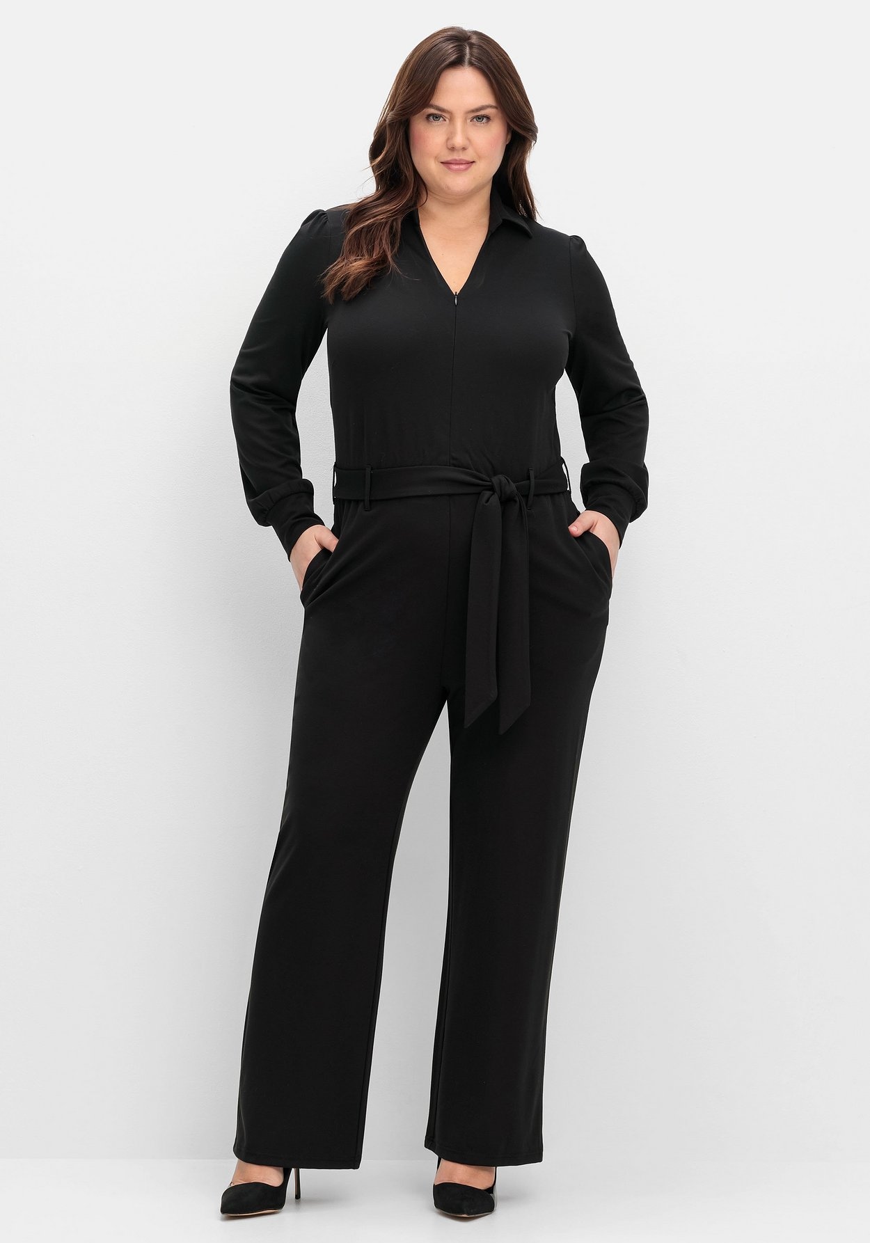 Jumpsuit »Jumpsuit mit Bindegürtel und Reißverschluss vorn«, (mit Gürtel), mit...