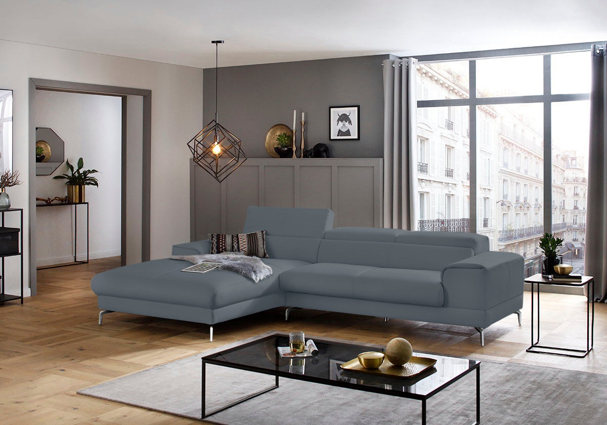 W.SCHILLIG Ecksofa »piedroo, Designsofa mit tollem Sitzkomfort, bequem und elegant, L-Form«, Kopfteilverstellung, wahlweise mit Sitztiefenverstellung, Breite 303cm