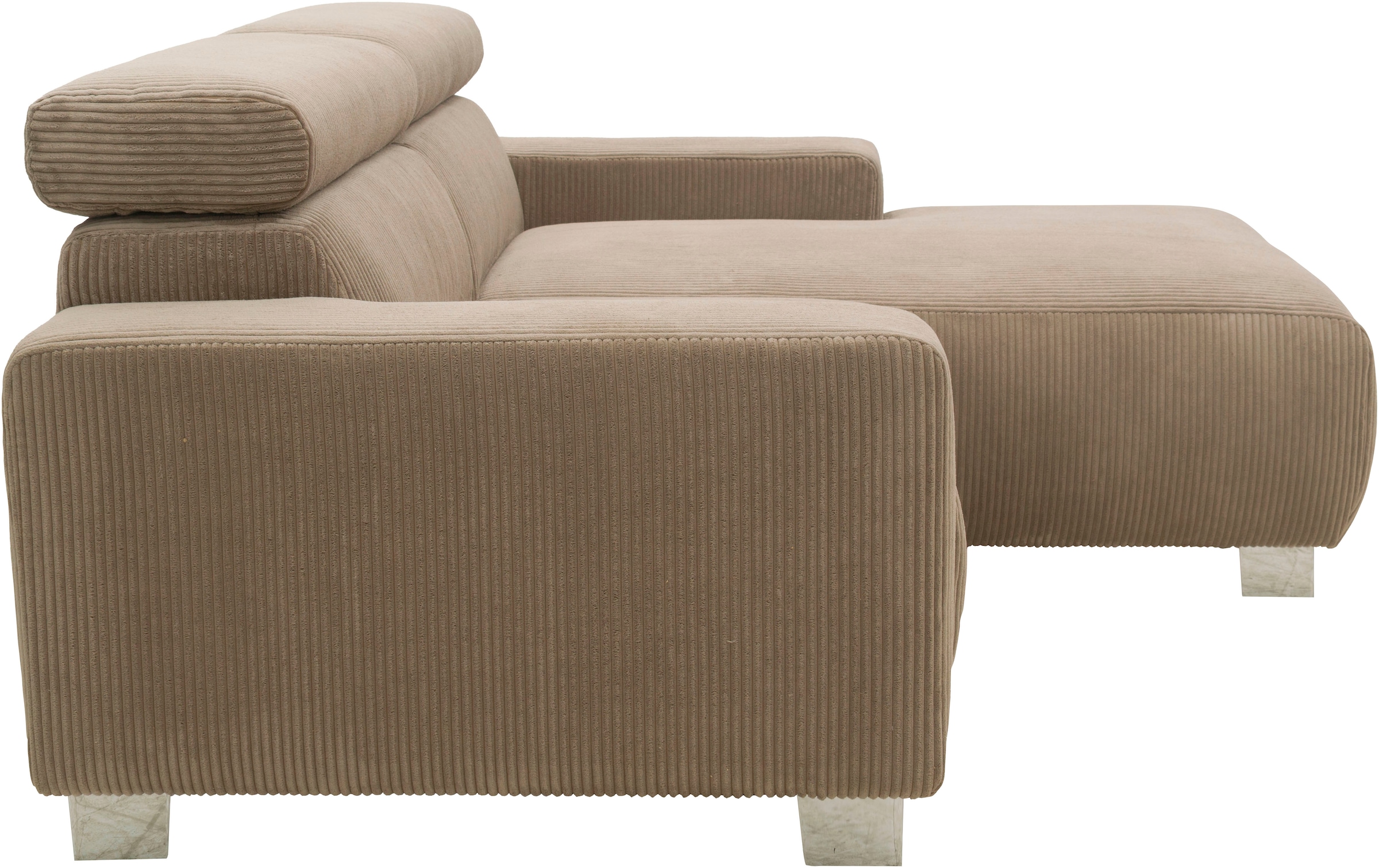 DOMO collection Ecksofa »100030 inkl. Kopfteilverstellung, guter Sitzkomfort, Cordbezug, L-Form« mit komfortabler Wellenunterfederung, ideal für kleine Räume