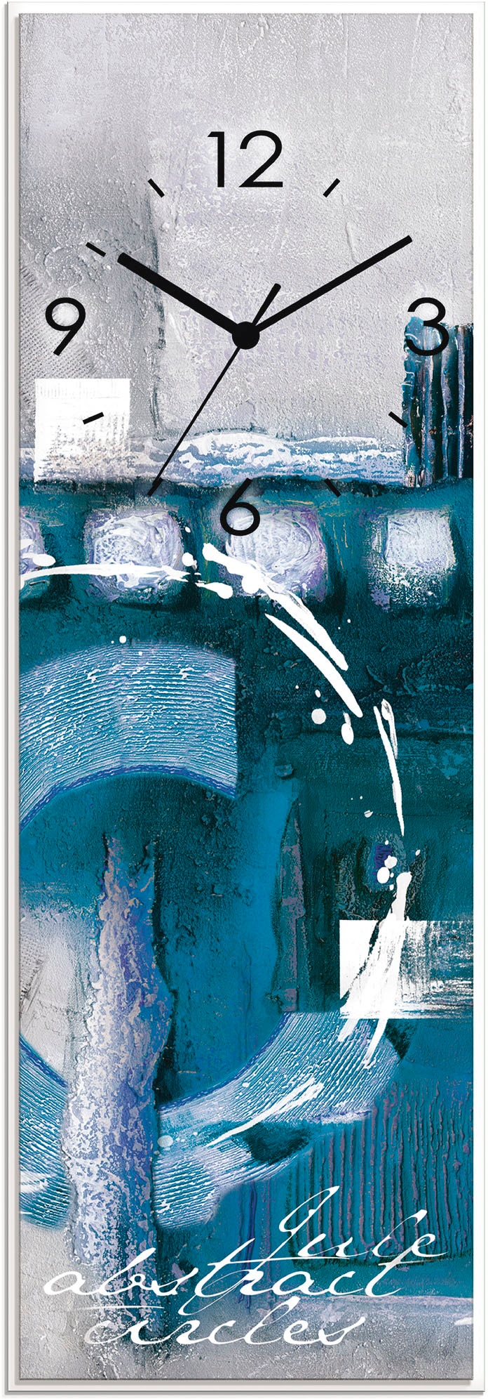 Artland Wanduhr »Glasuhr Abstrakte blaue Rechnung wahlweise auf Quarz- mit Funkuhrwerk, ohne bestellen oder Tickgeräusche lautlos Kreise«