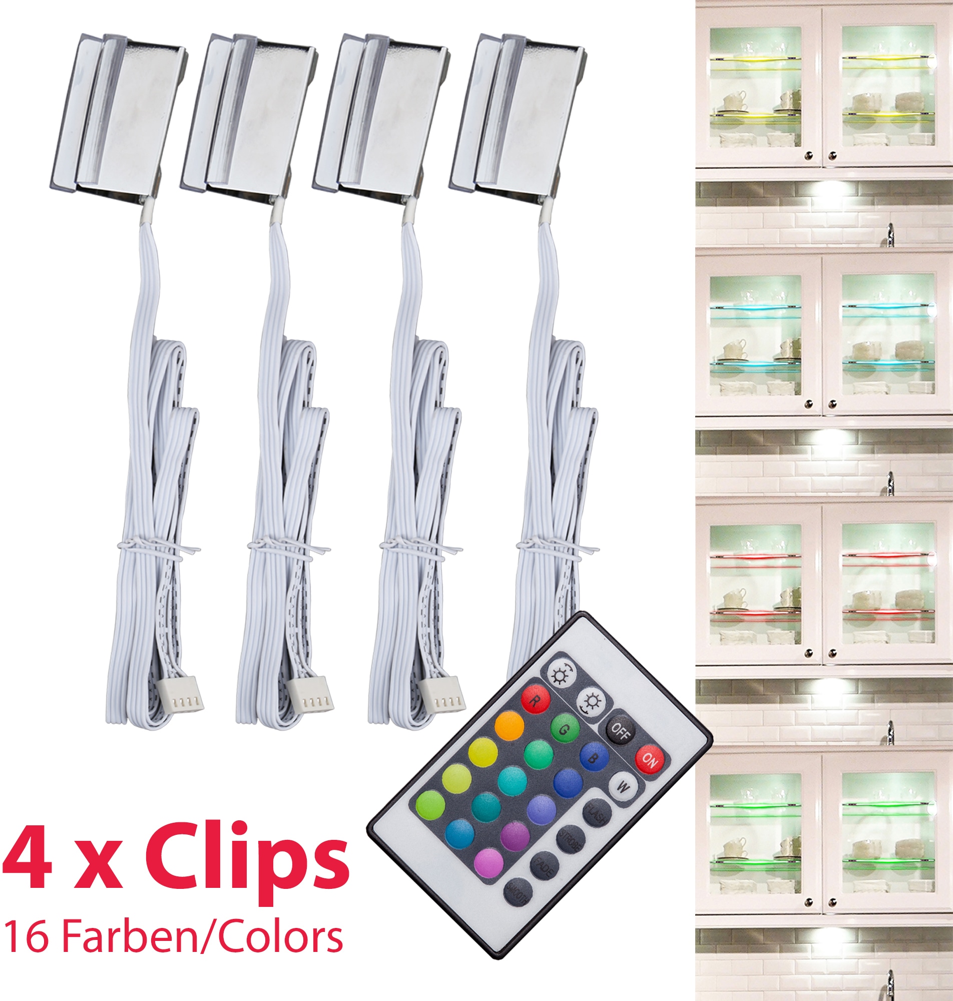 B.K.Licht LED Dekolicht LED-Board 4 Stk. Farbwechsler LED Clips, RGB, Glasboden-Beleuchtung, Glaskantenlichter, Leuchten