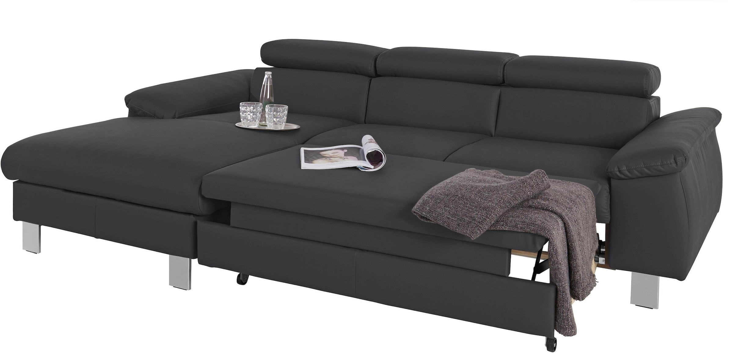 COTTA Polstergarnitur »Komaris L-Form«, (Set), Set bestehend aus: Ecksofa mit Kopfteilverstellung & Hocker