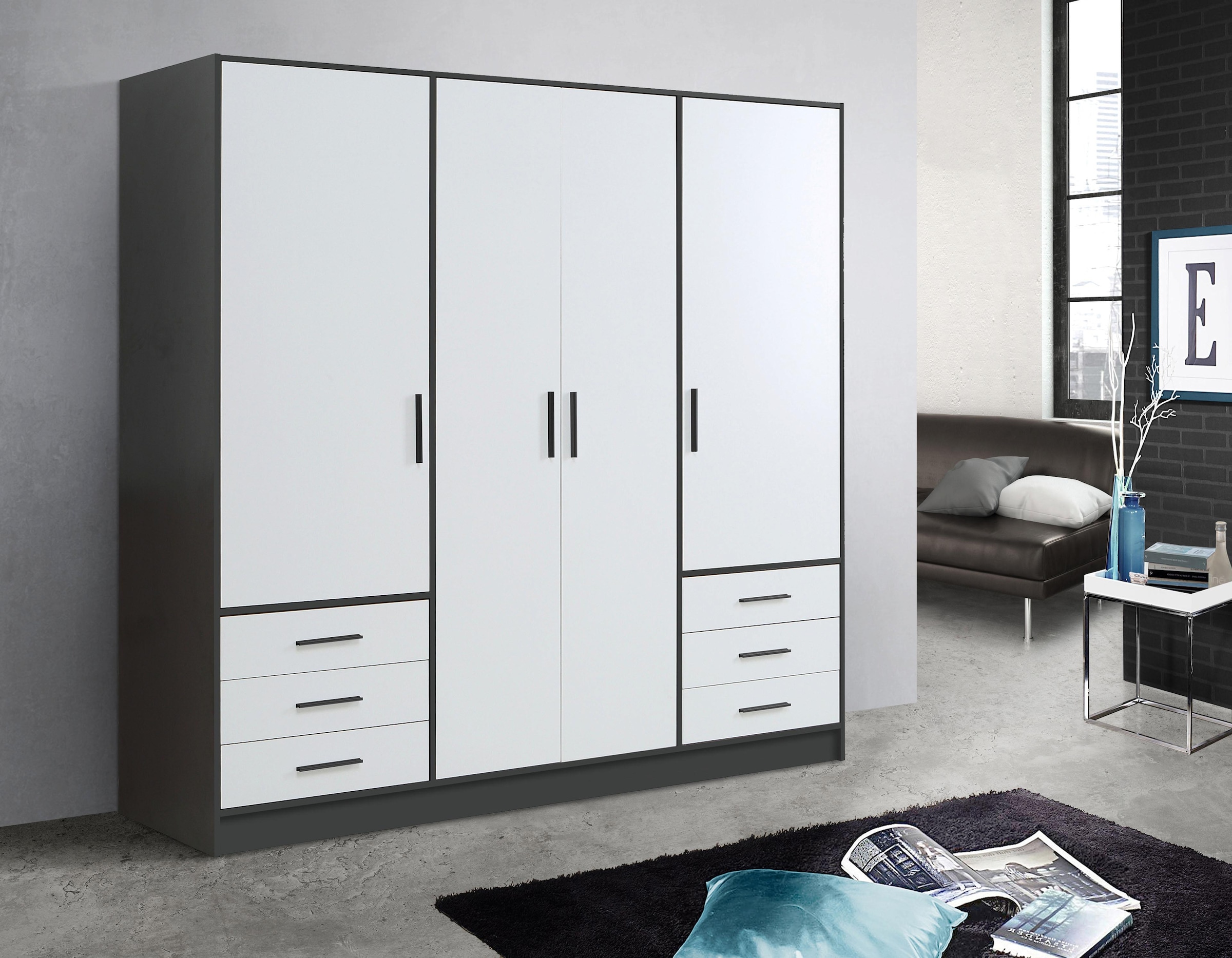 FORTE Kleiderschrank »Jupiter, Made in Europe, mit Schubladen«, (Maße (T/H): 60/200 cm), viel Stauraum, 2 Breiten und 4 Farben