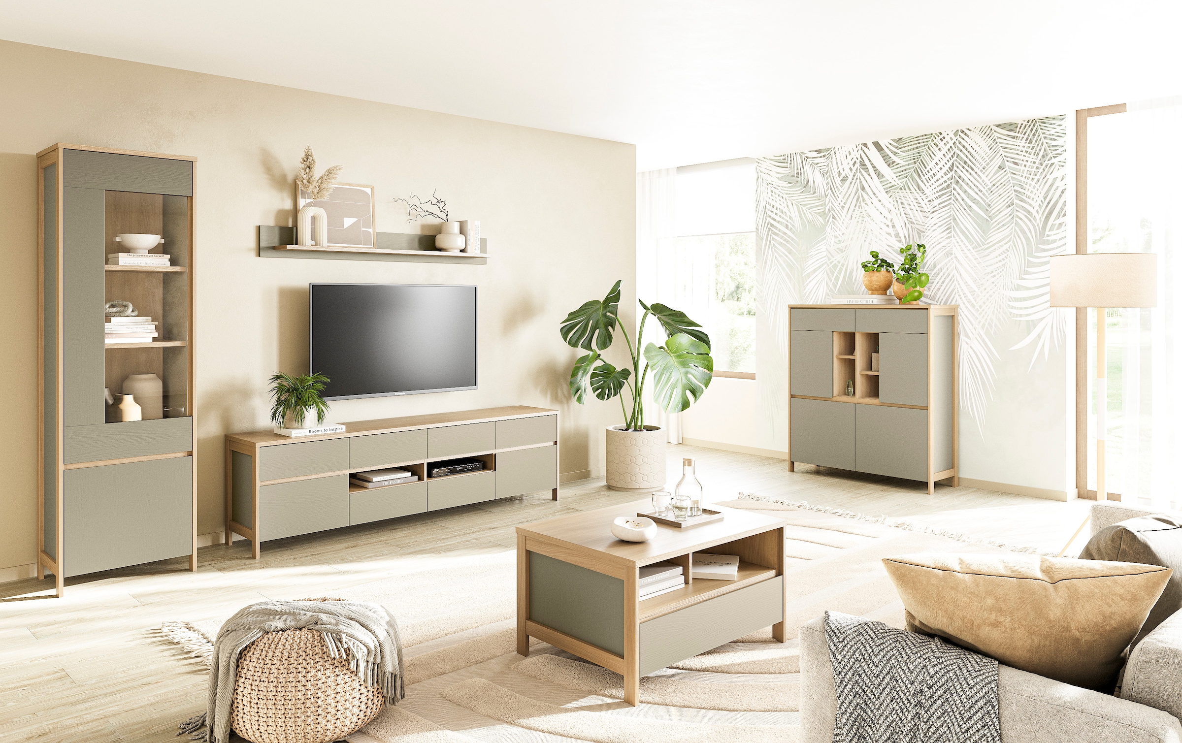 Home affaire Vitrine »Stranda, Hochschrank im Scandi-Style, moderne Glasvitrine« Rahmenoptik, ausreichend Stauraum, vielseitig einsetzbar, 58 cm breit