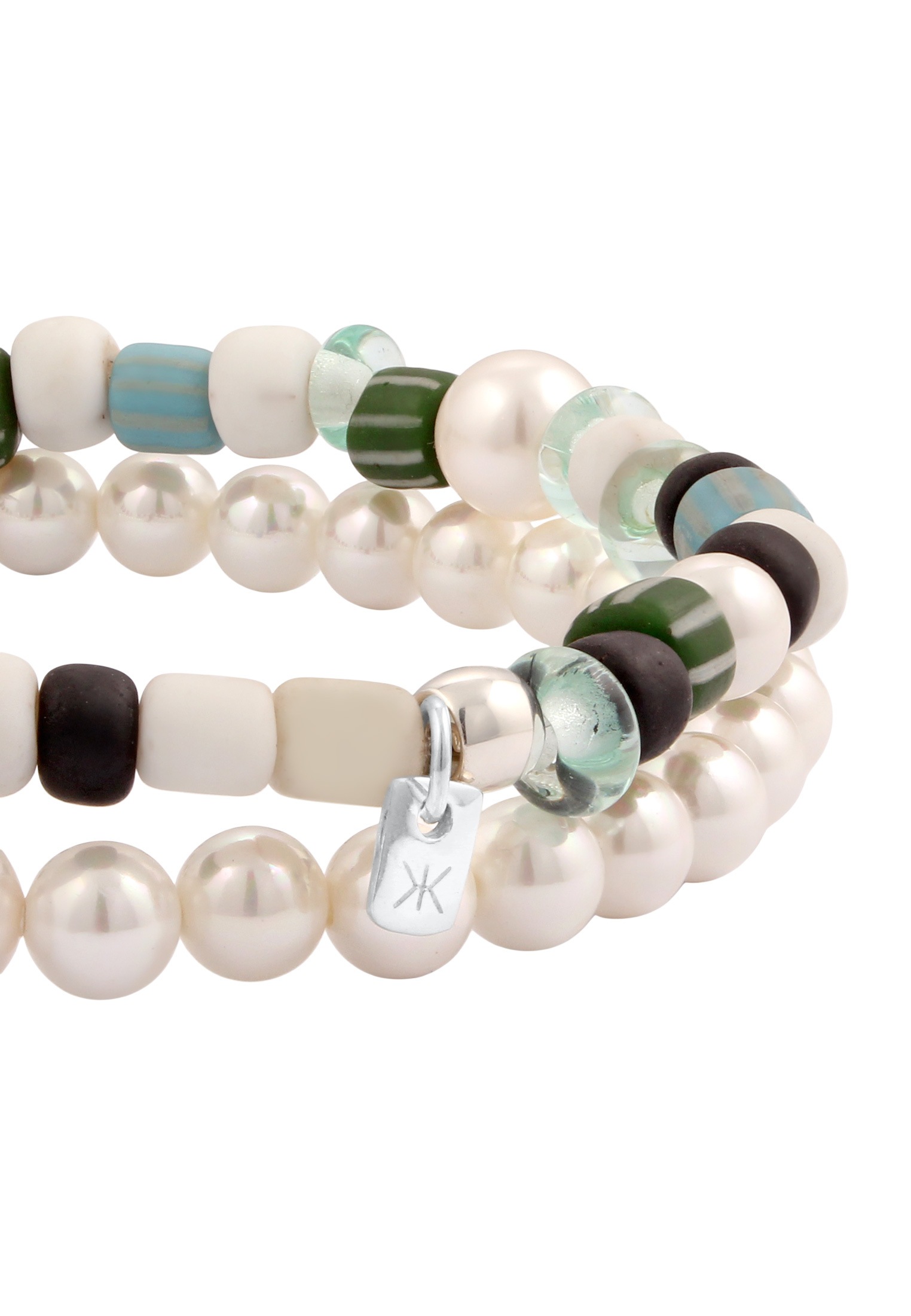 Kuzzoi Lederarmband »Armband Set Glas Bead Muschelkern Perle Weiß 925 Sterling Silber«